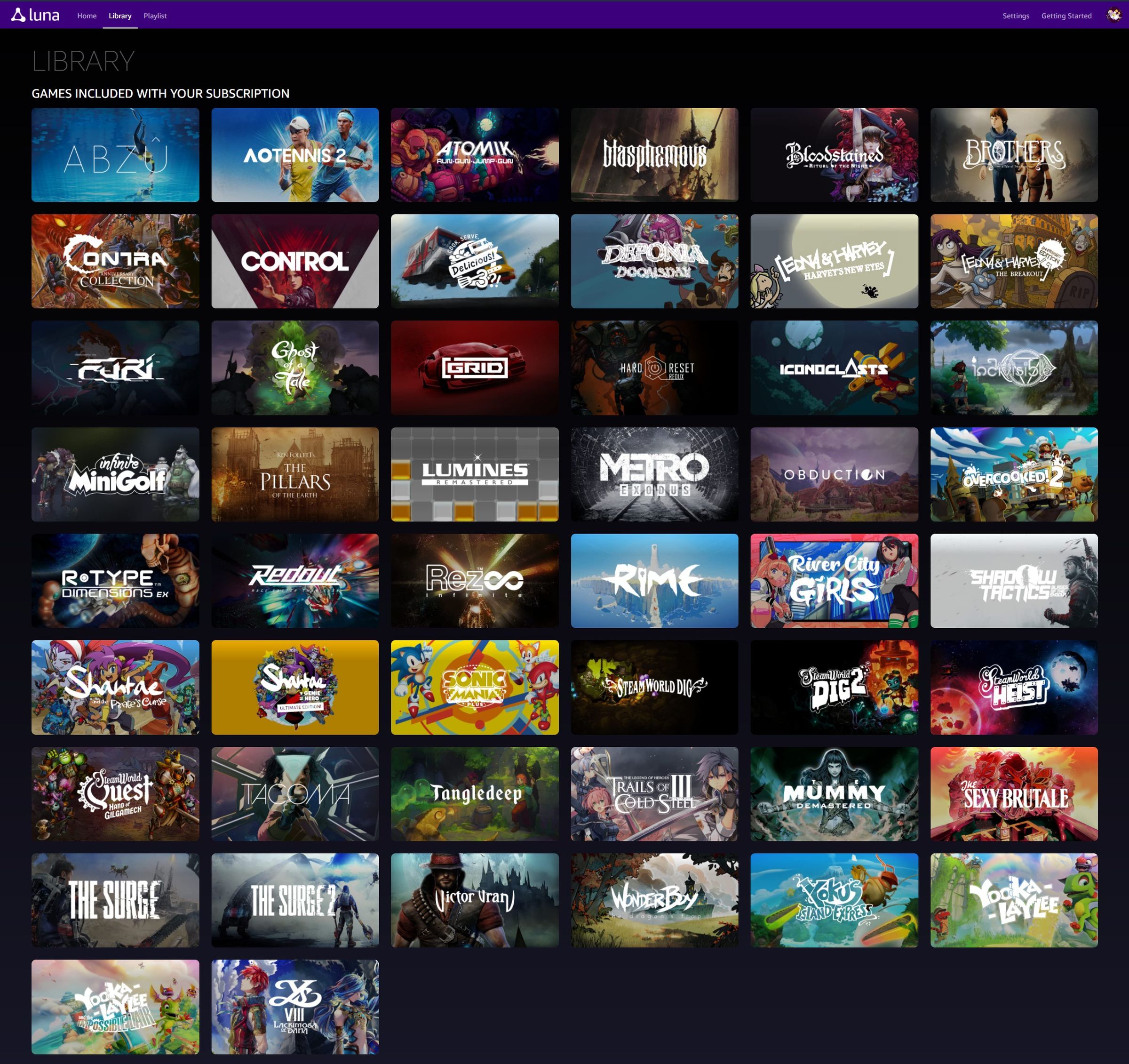 The 50 games current available in the Luna Plus channel.