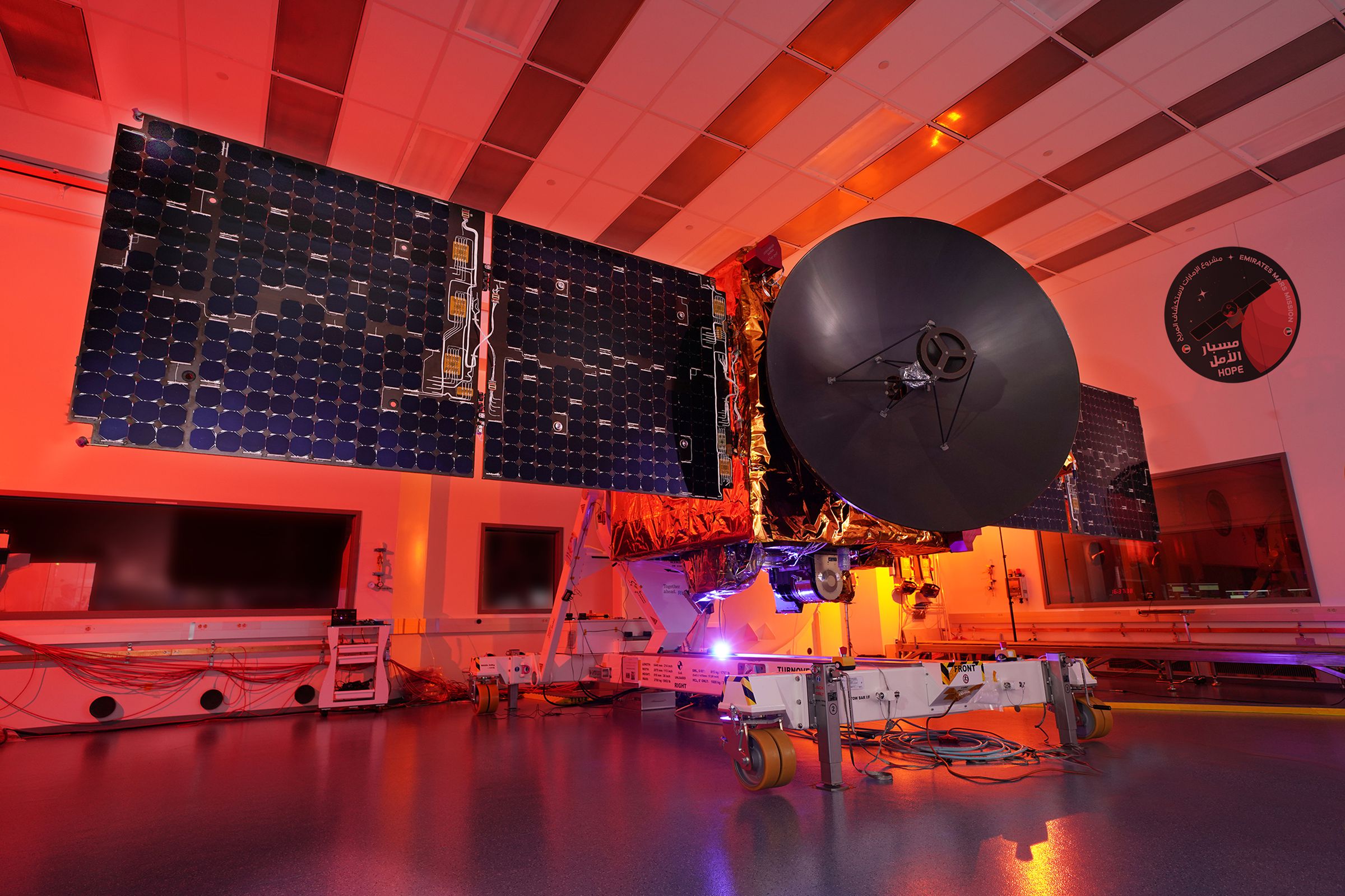 UAE’s Hope probe sits in a clean room before launch.