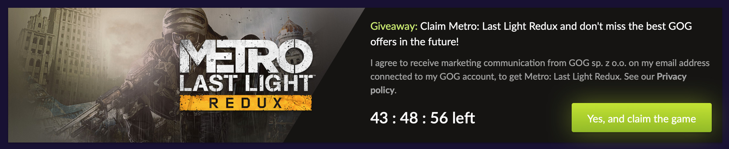 Screenshot from the GOG website showing the claim game button