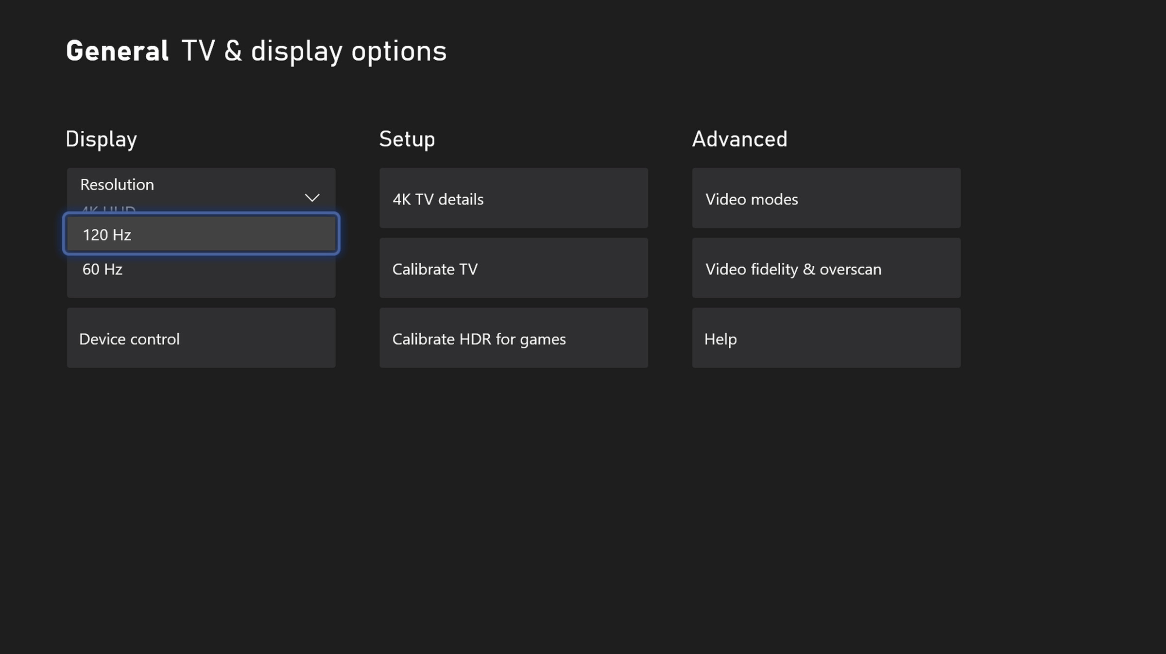 The new 120Hz option on the Xbox Series X.
