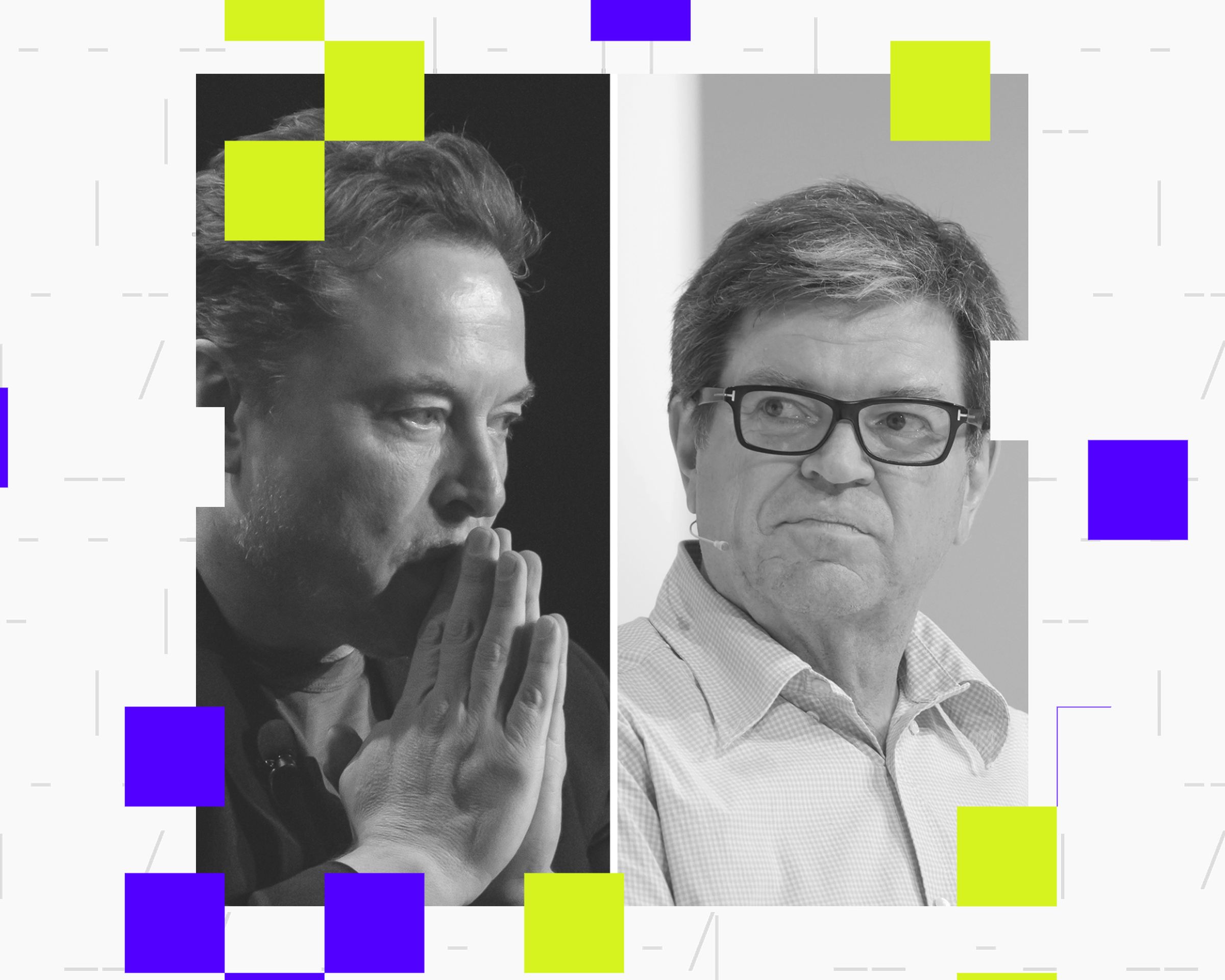 A side by side photo of Elon Musk and Yann LeCun.