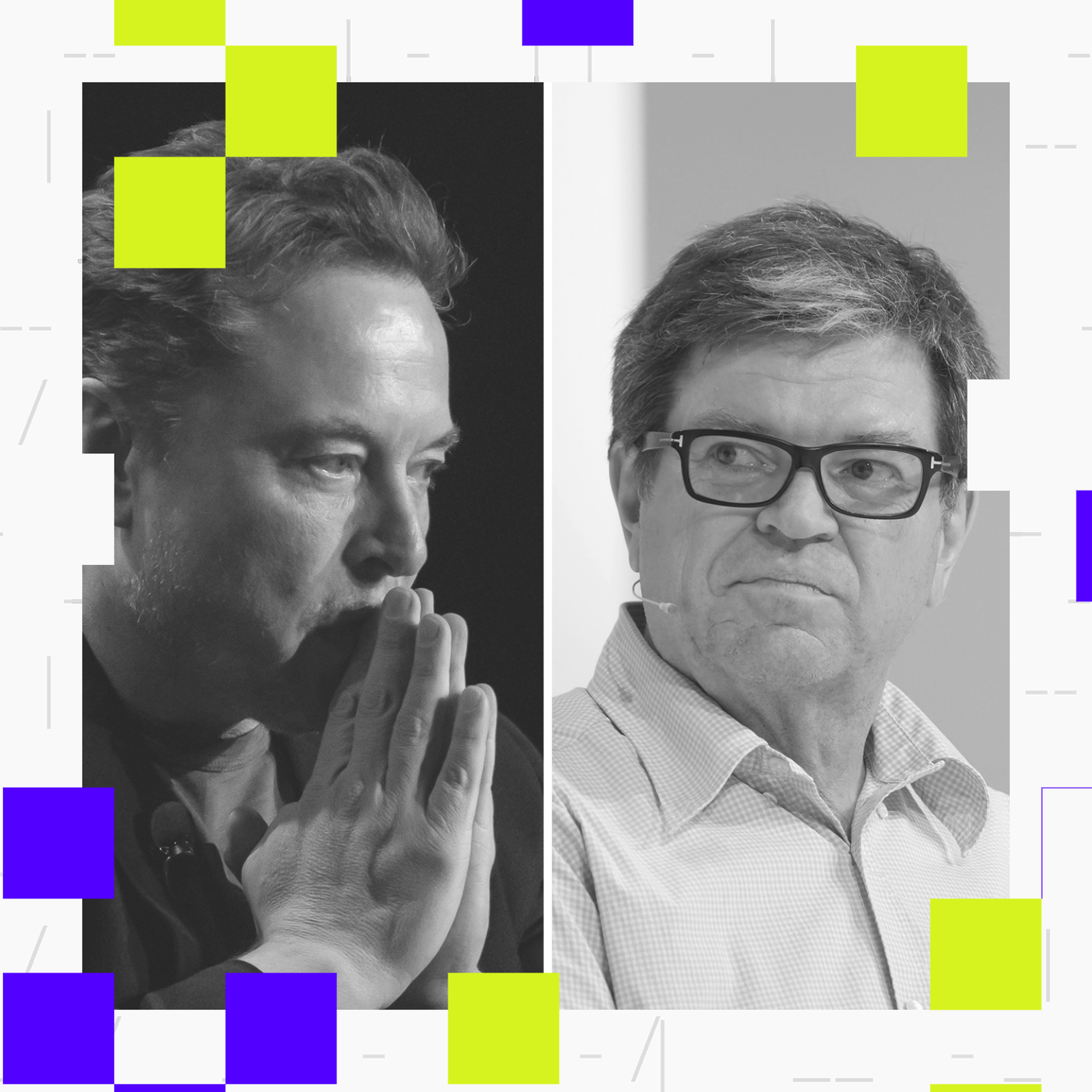 A side by side photo of Elon Musk and Yann LeCun.