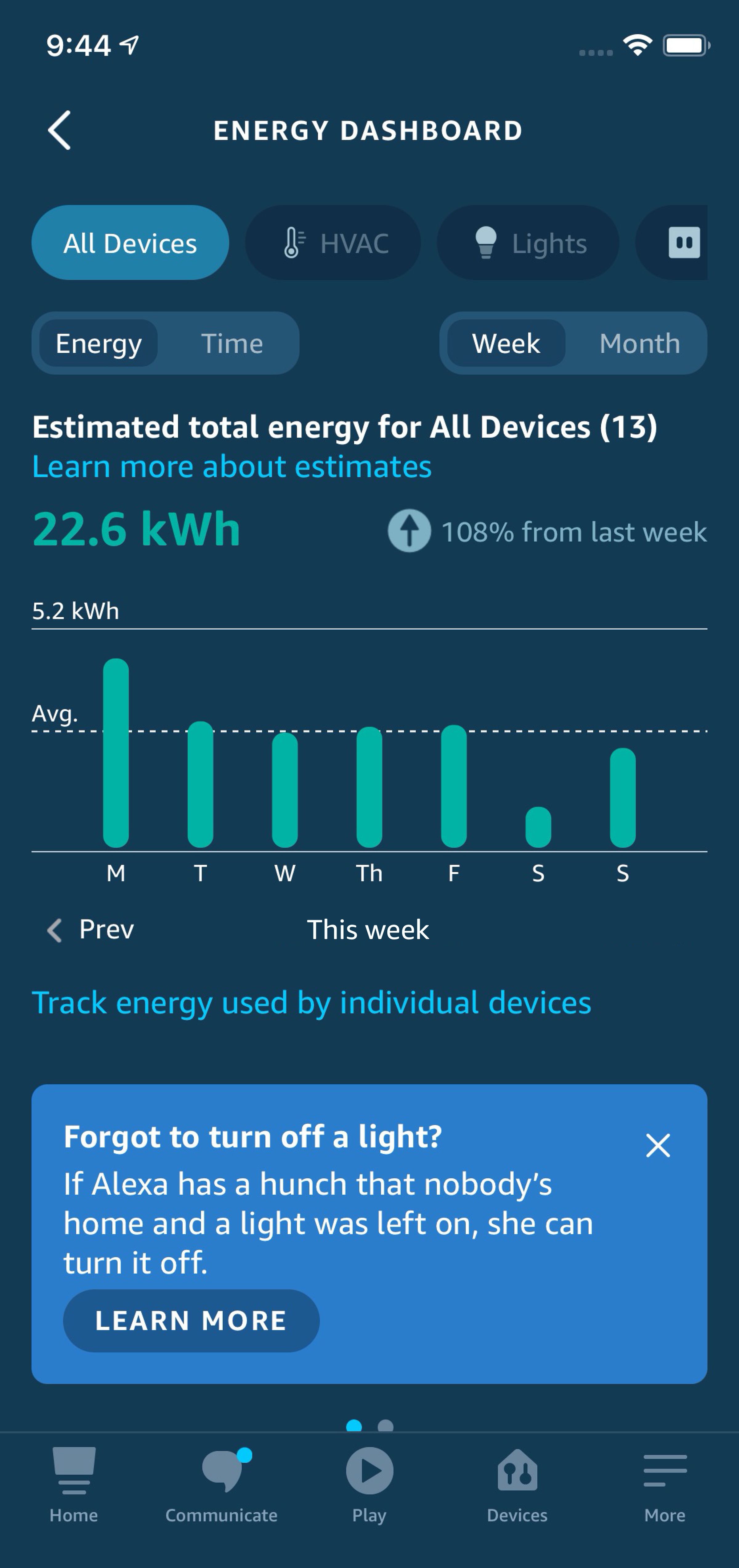 The new energy dashboard in the Alexa app.