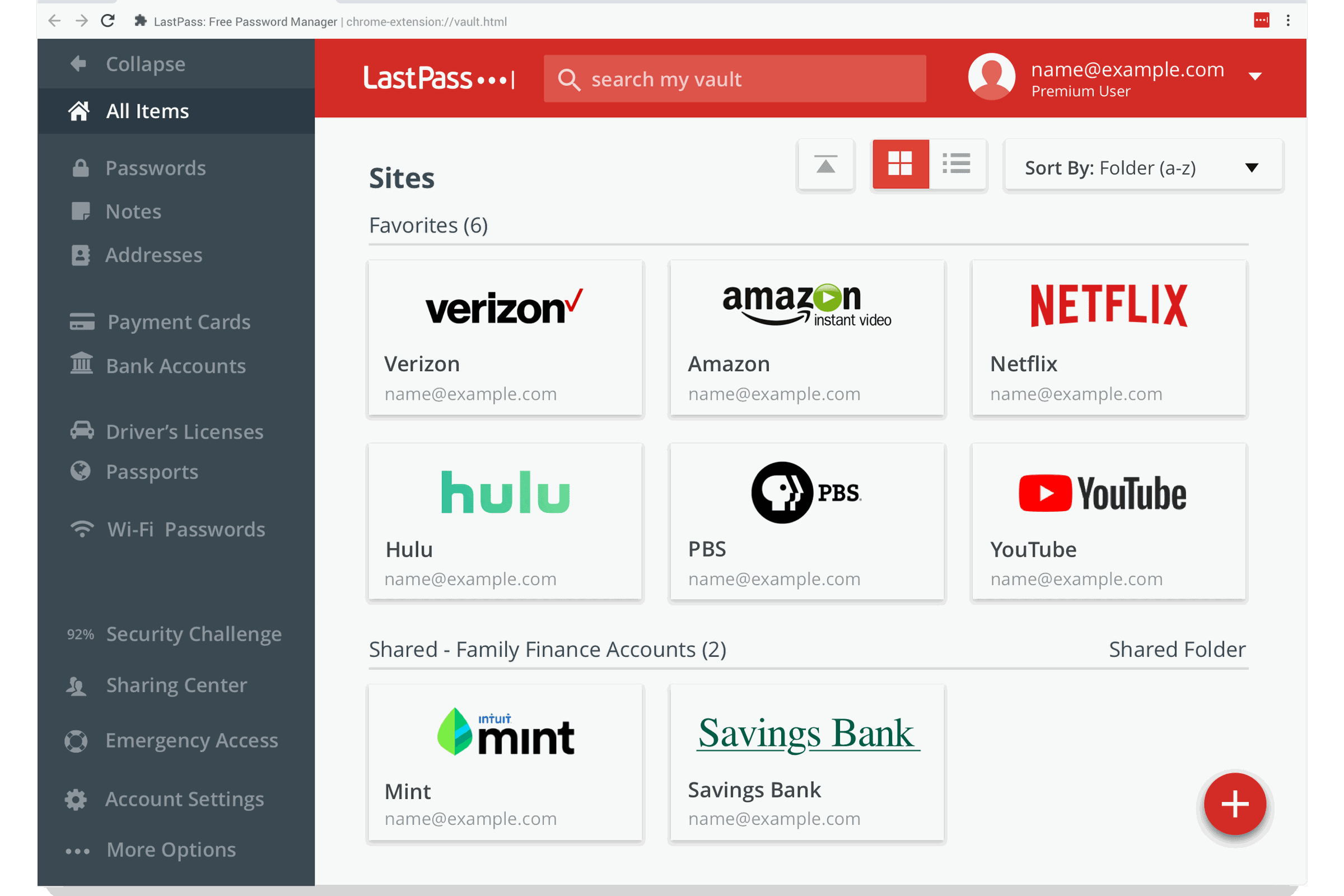 A screenshot of the LastPass vault, where users’ passwords are stored.