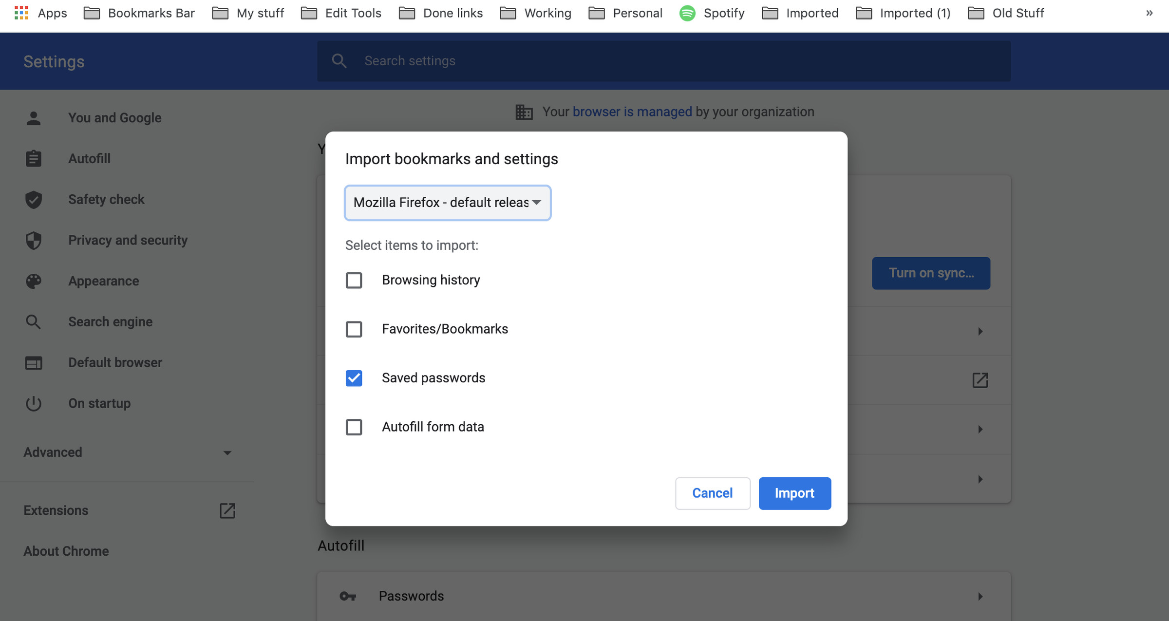 Chrome has no problem importing passwords from rival browsers