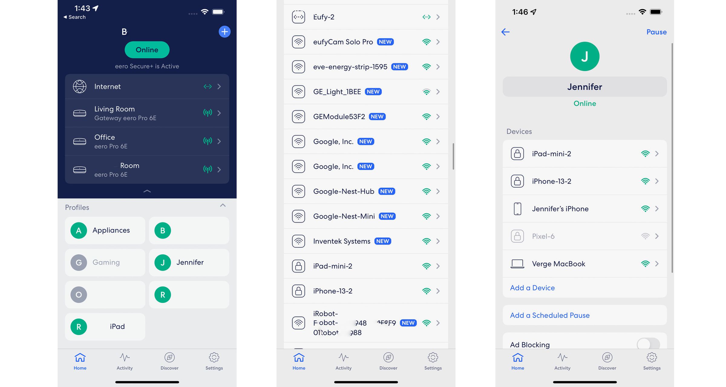 Eero’s user-friendly app lets you identify which devices are on your network, assign them to profiles, and easily pause or resume Wi-Fi to them, or block devices.