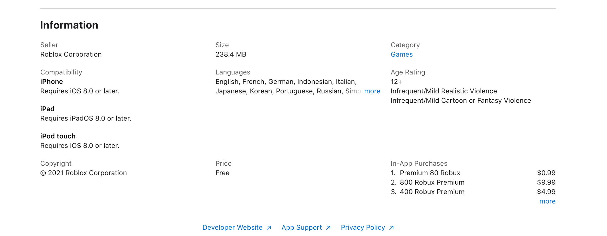 This screenshot of the App Store clearly shows that Roblox is classified as a “game” — despite what Kosmynka testified.