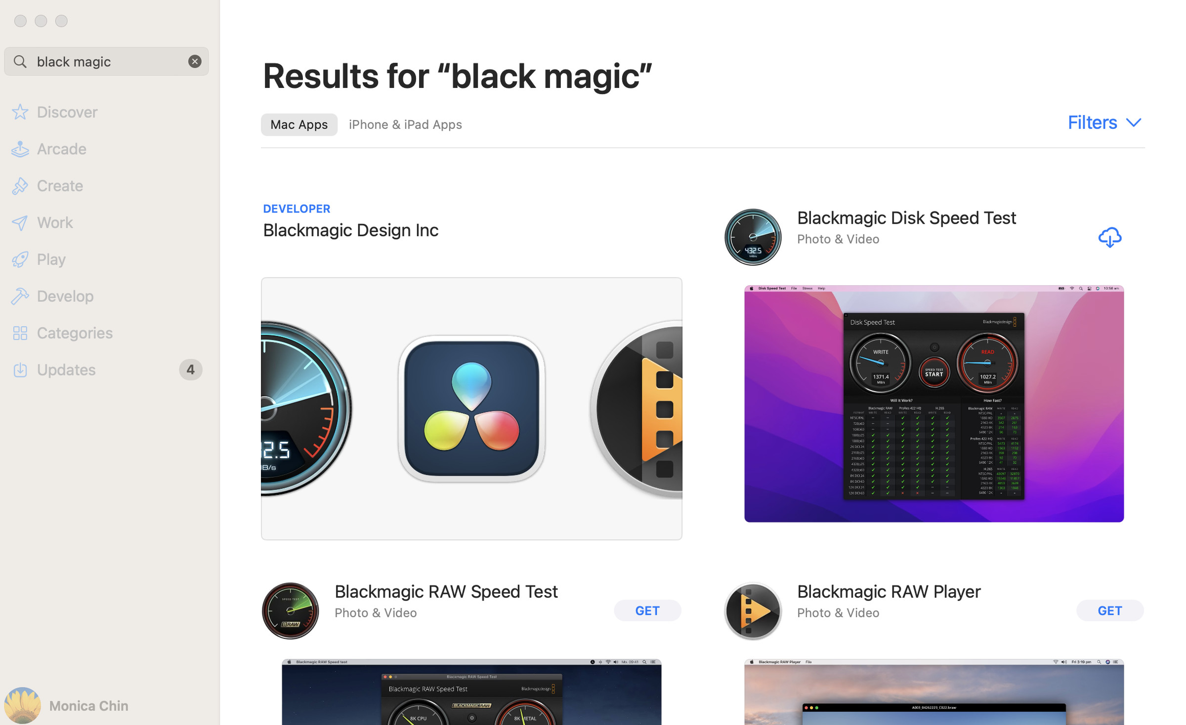 A screenshot of the App Store showing search results for “Black Magic”.