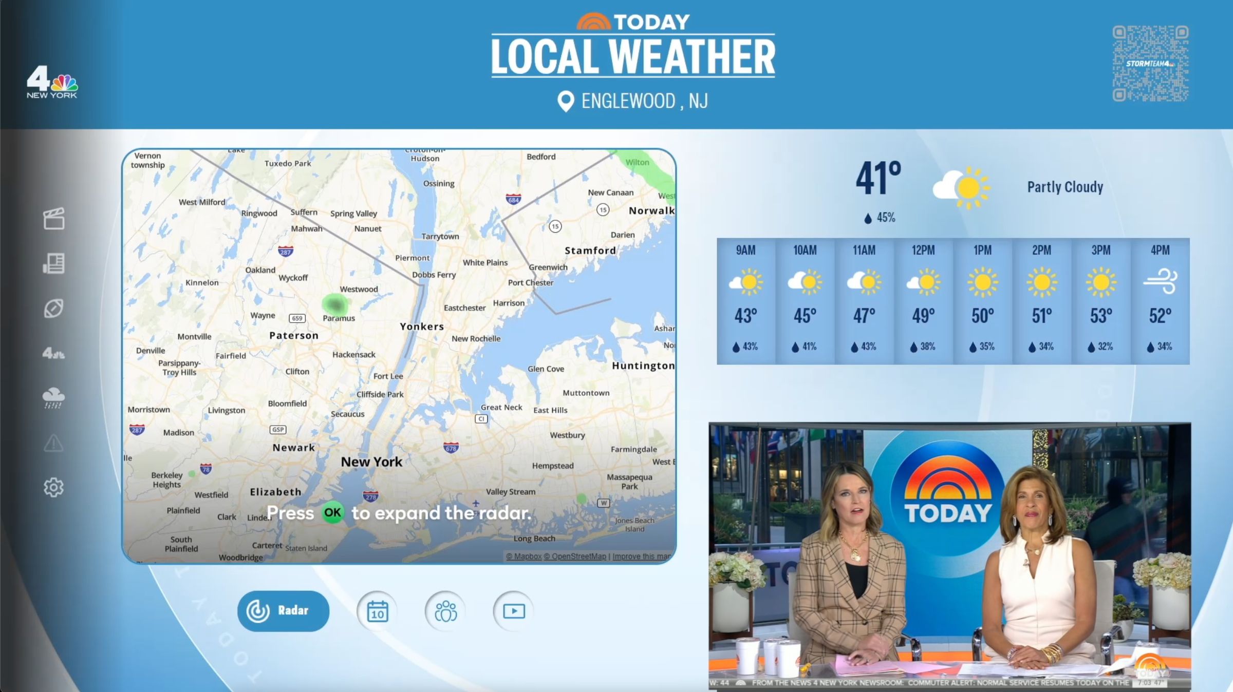 An image of a large display of local weather with the Today show playing in the lower-right corner.