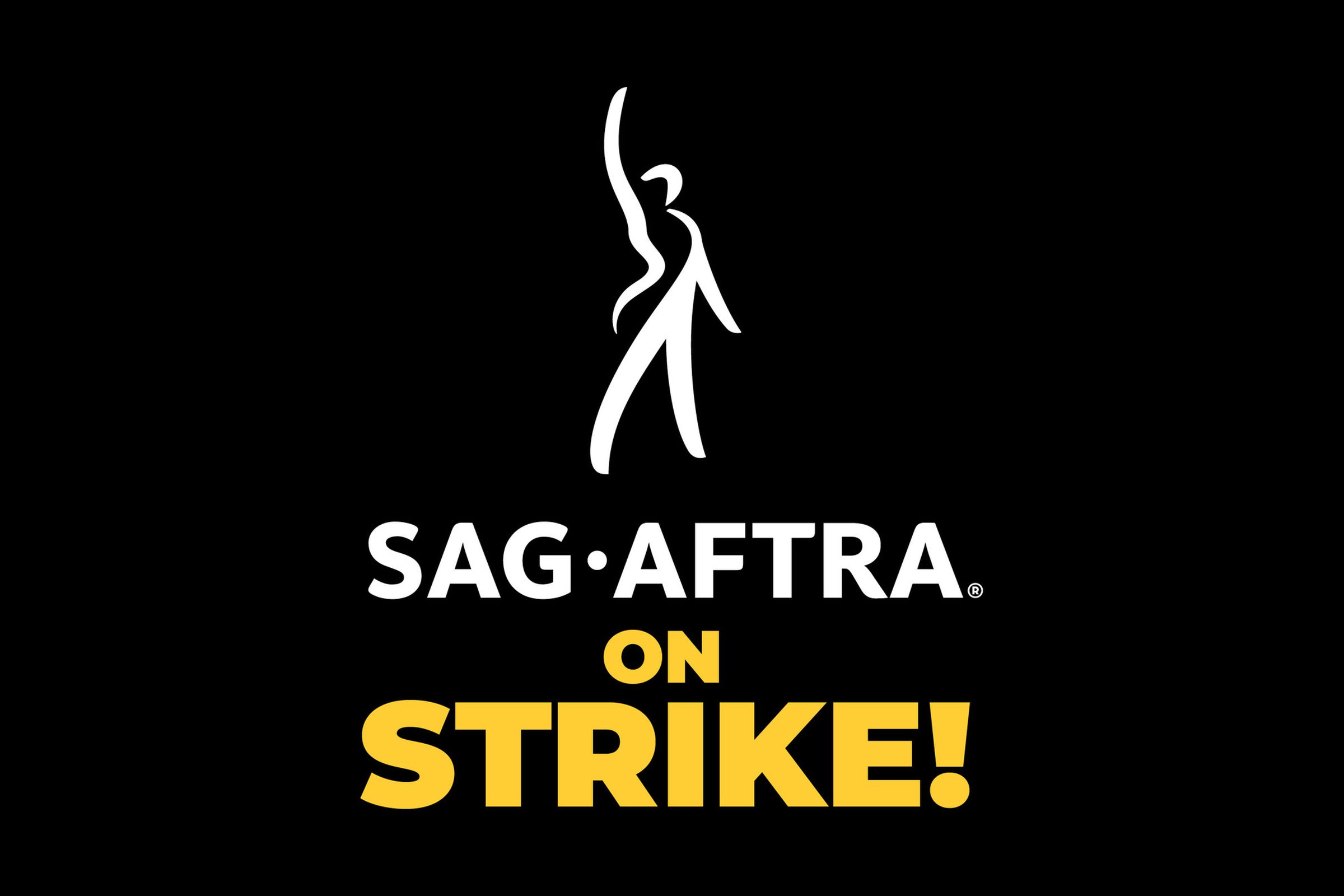 The SAG-AFTRA logo placed above the words “SAG-AFTRA ON STRIKE!”