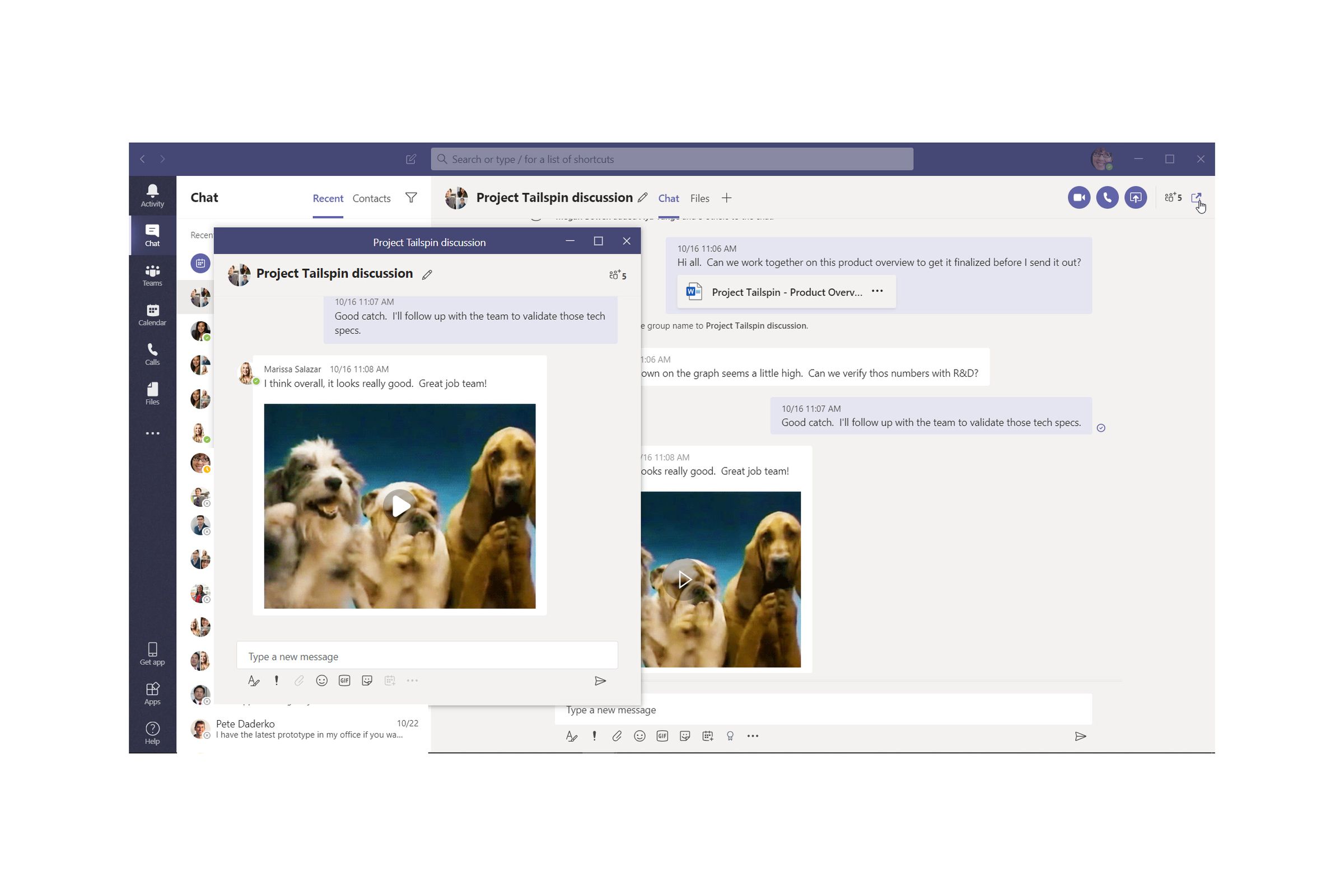 Microsoft Teams pop-out chat feature.
