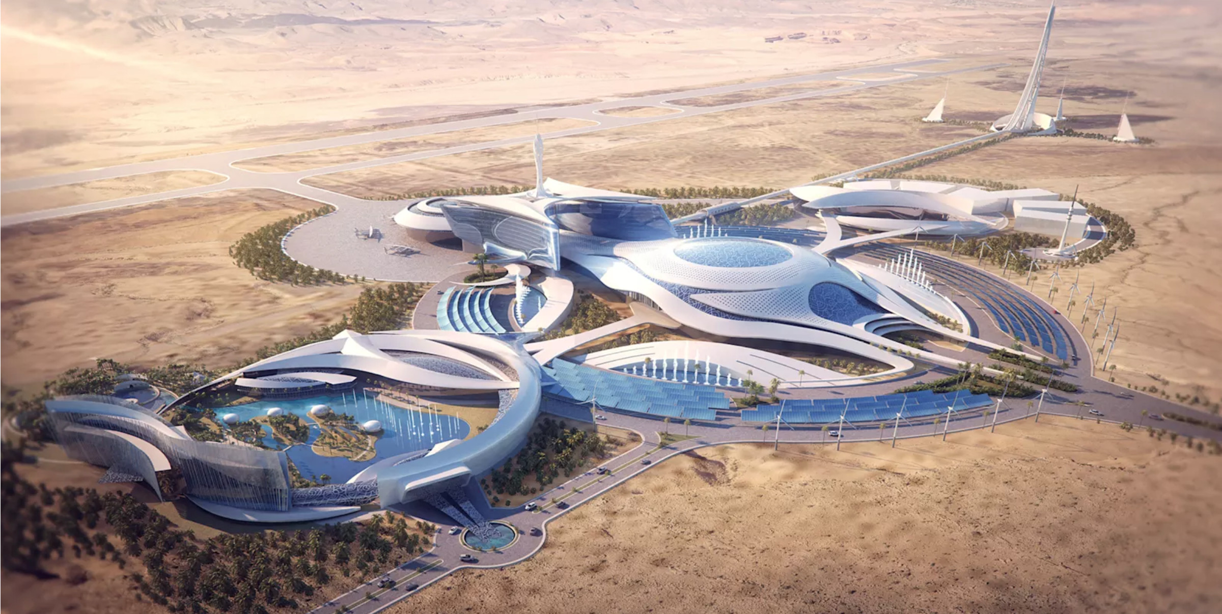 A rendering of a future space-centric entertainment center in Saudi Arabia.