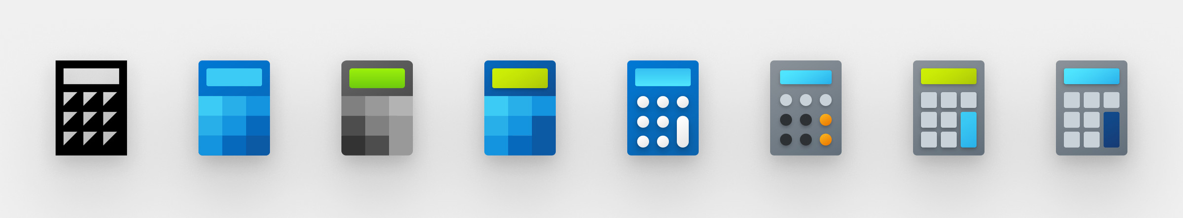 The evolution of the new calculator icon.