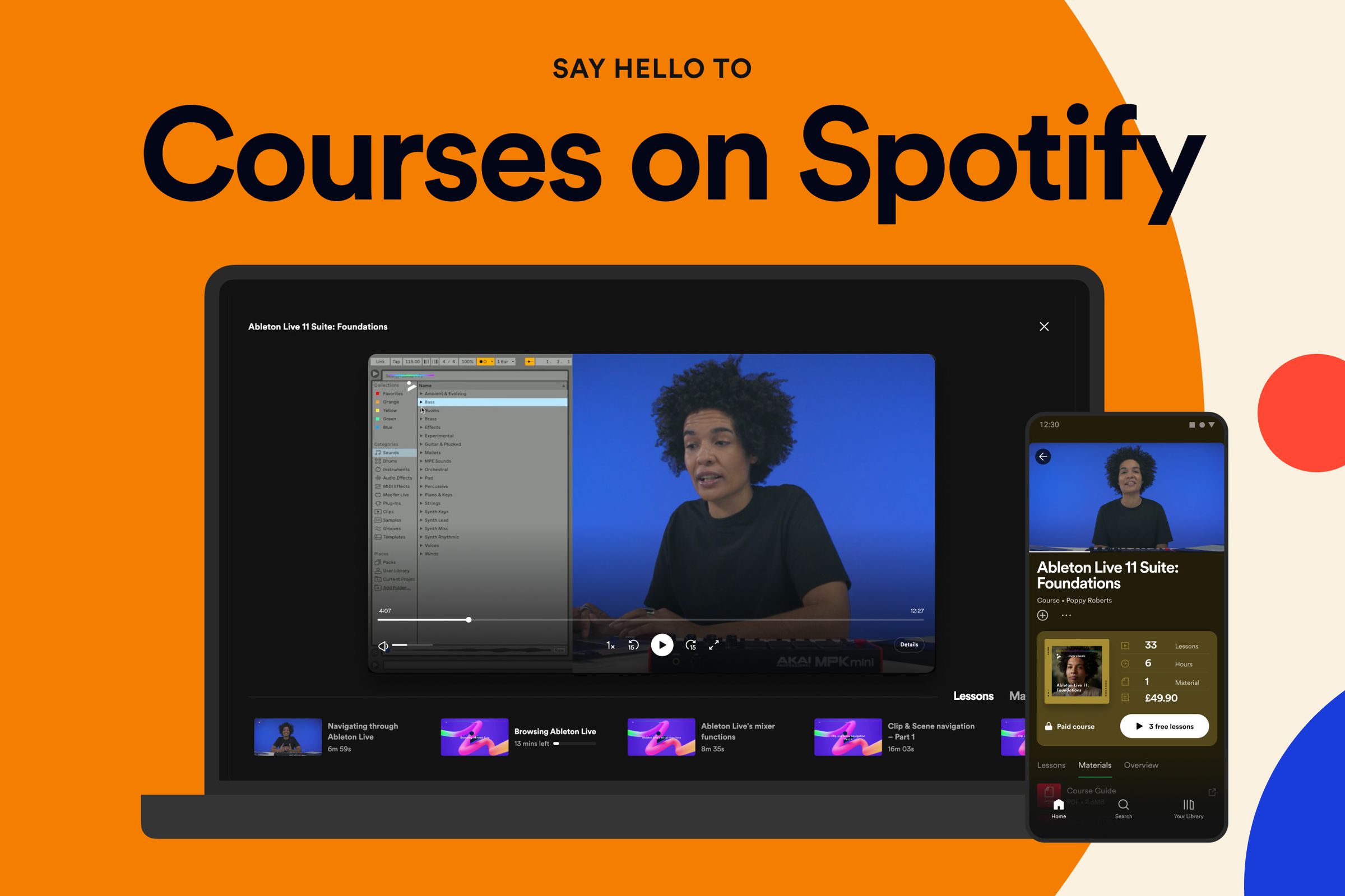 Spotify showing a course on mobile and desktop.