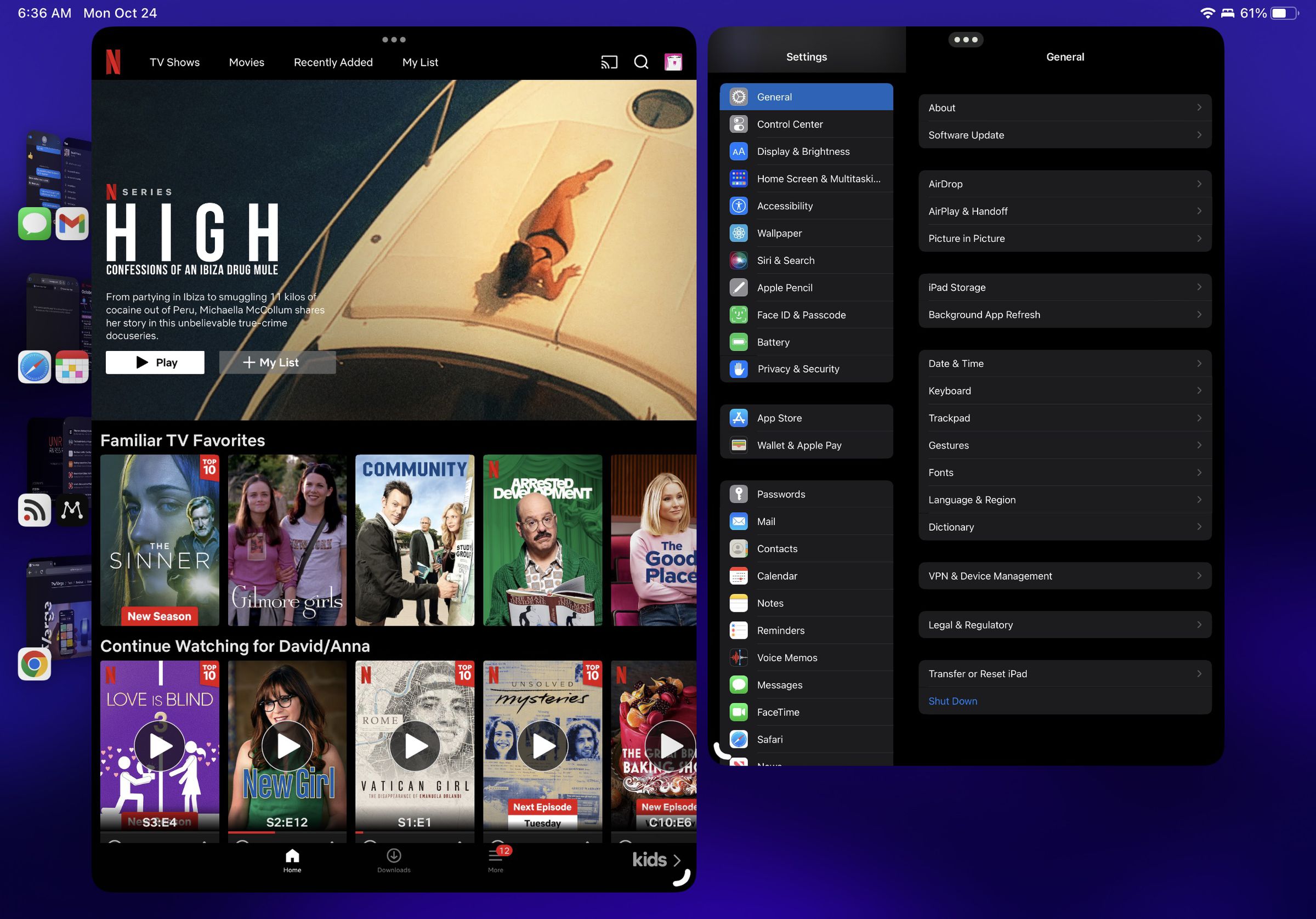 Netflix and Settings on an iPad screen.