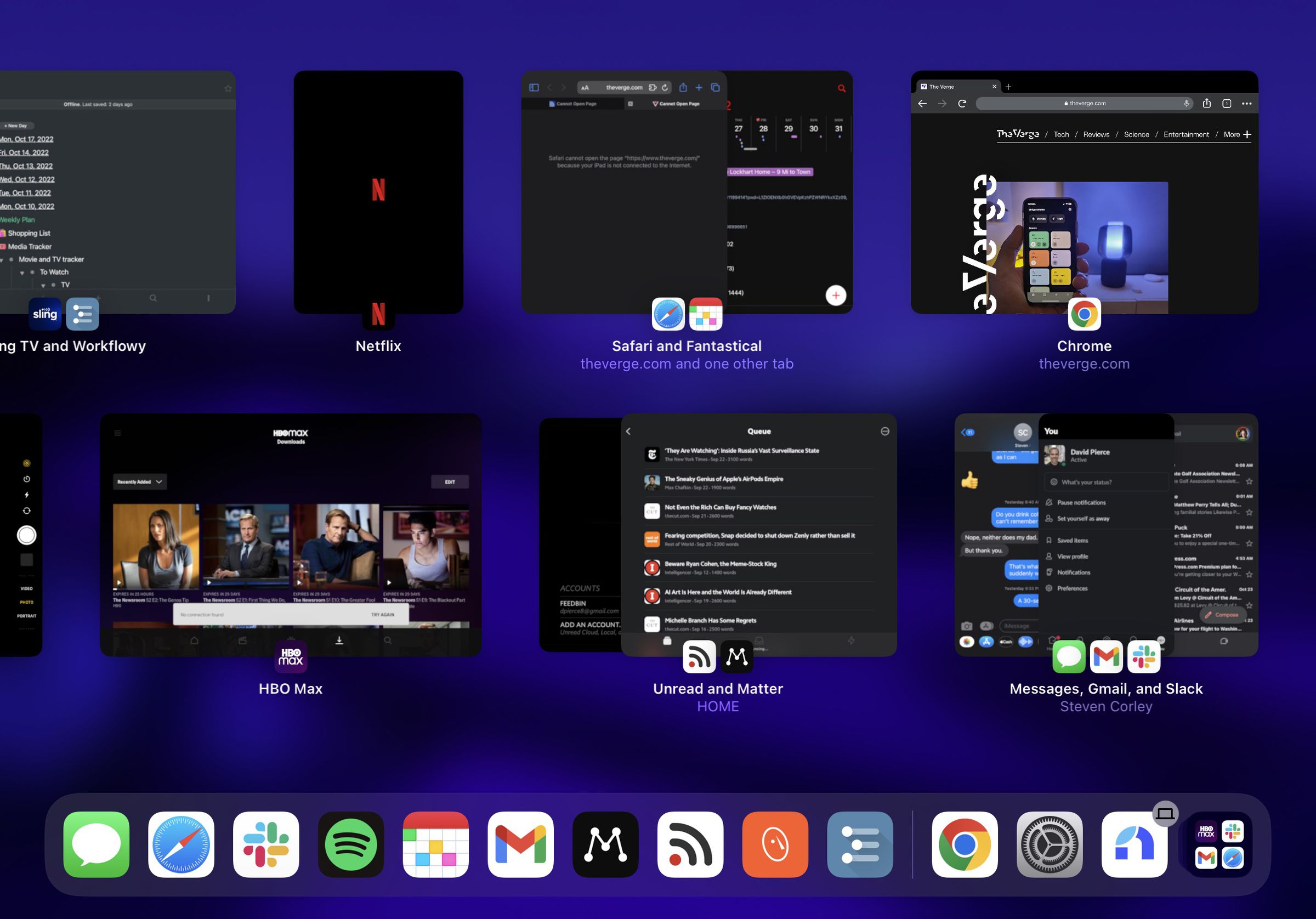 The app switcher open on an iPad.