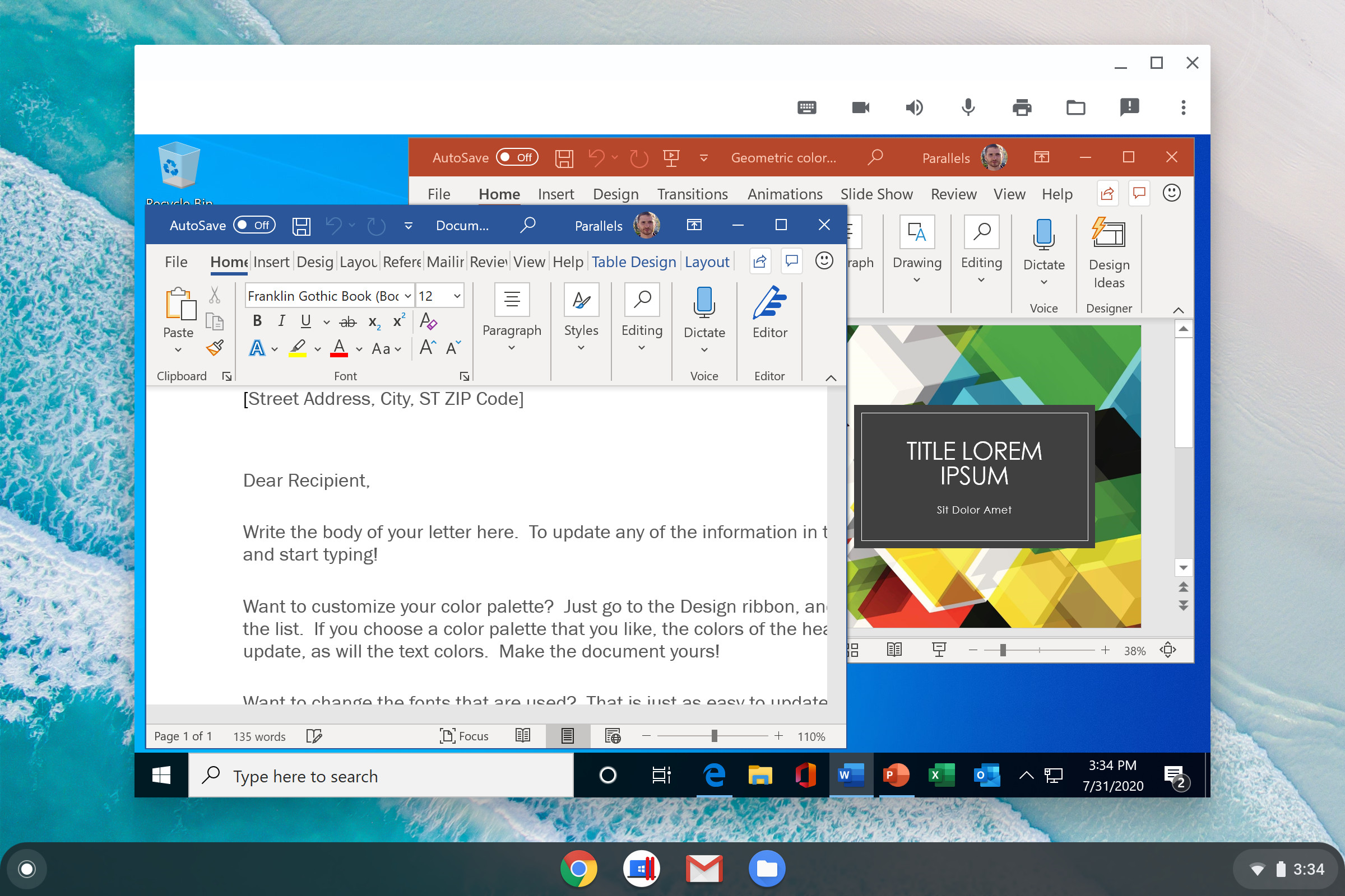 Microsoft’s full Office apps running on Chrome OS.