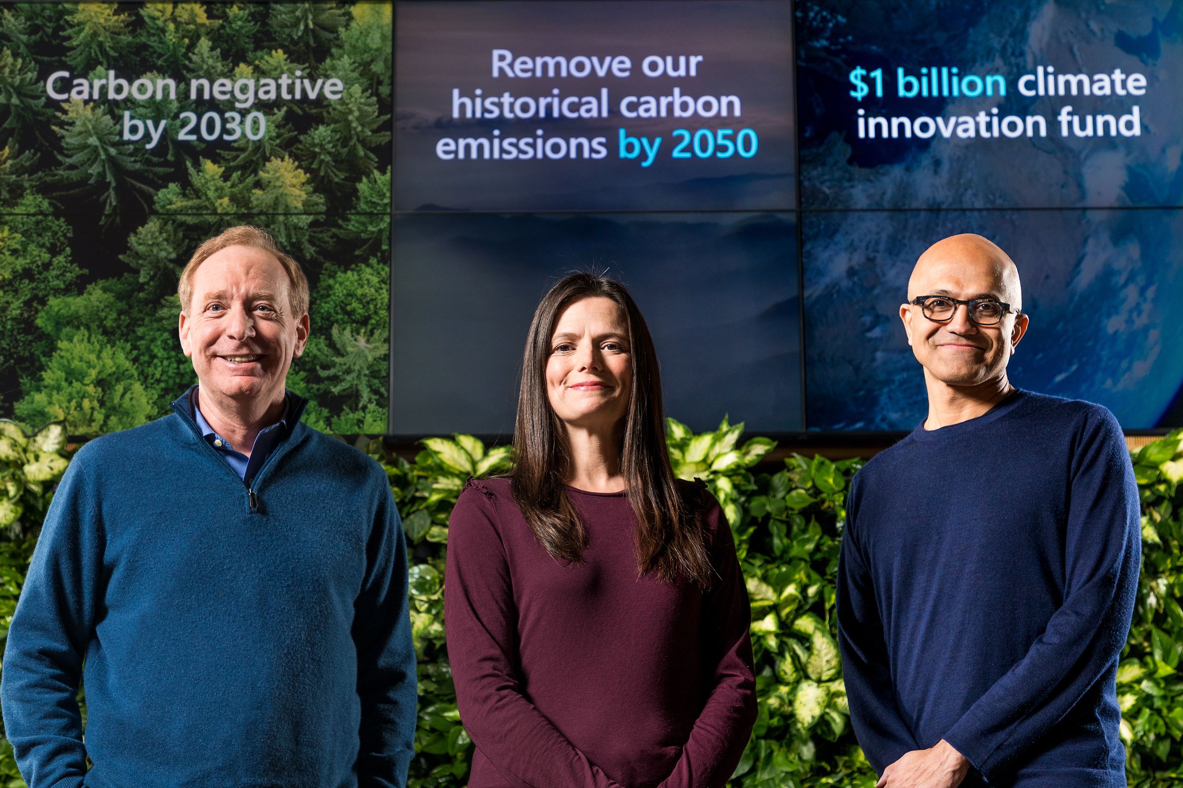 Microsoft President Brad Smith, Chief Financial Officer Amy Hood and CEO Satya Nadella