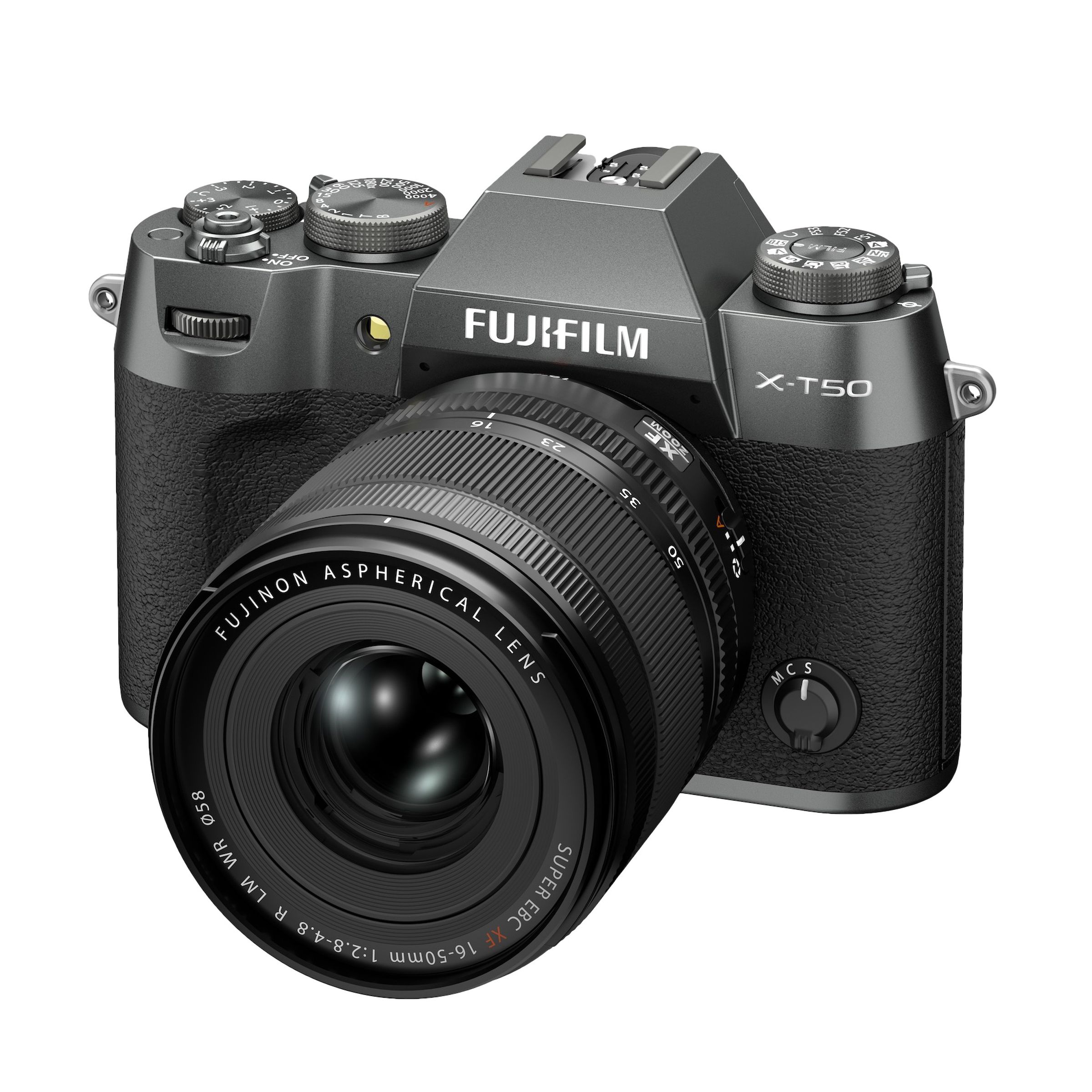 A marketing image of Fujifilm’s X-T50 camera.