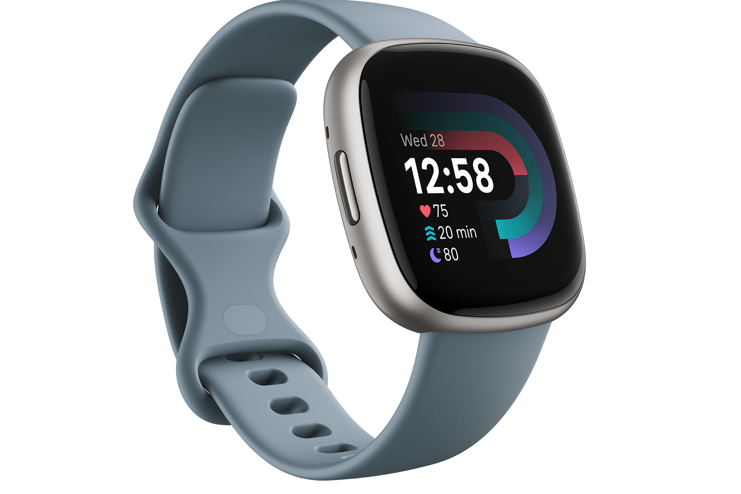 Fitbit Versa render showing a clock face