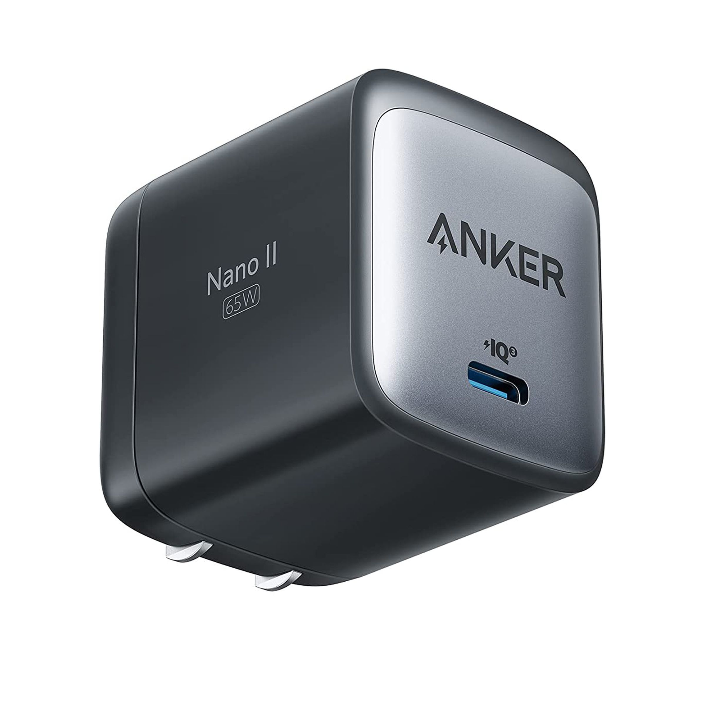 The Anker 65W USB C Charger on white background