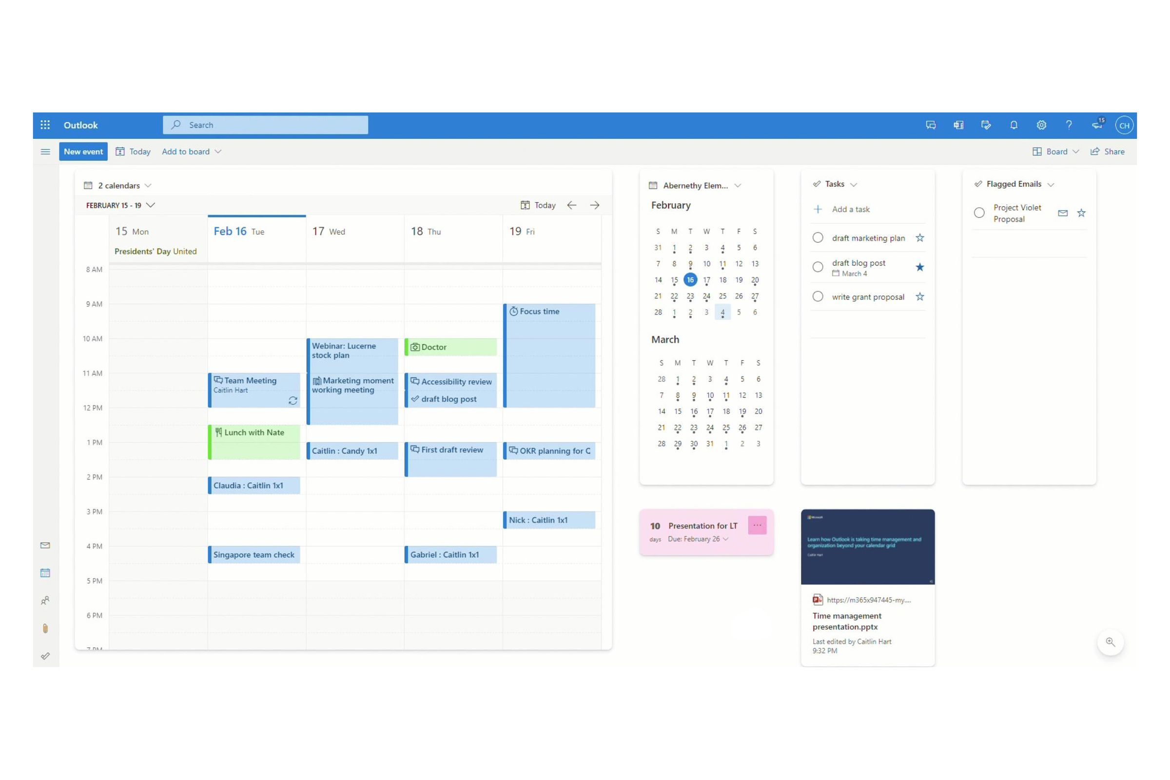 Microsoft’s new Outlook calendar board view.