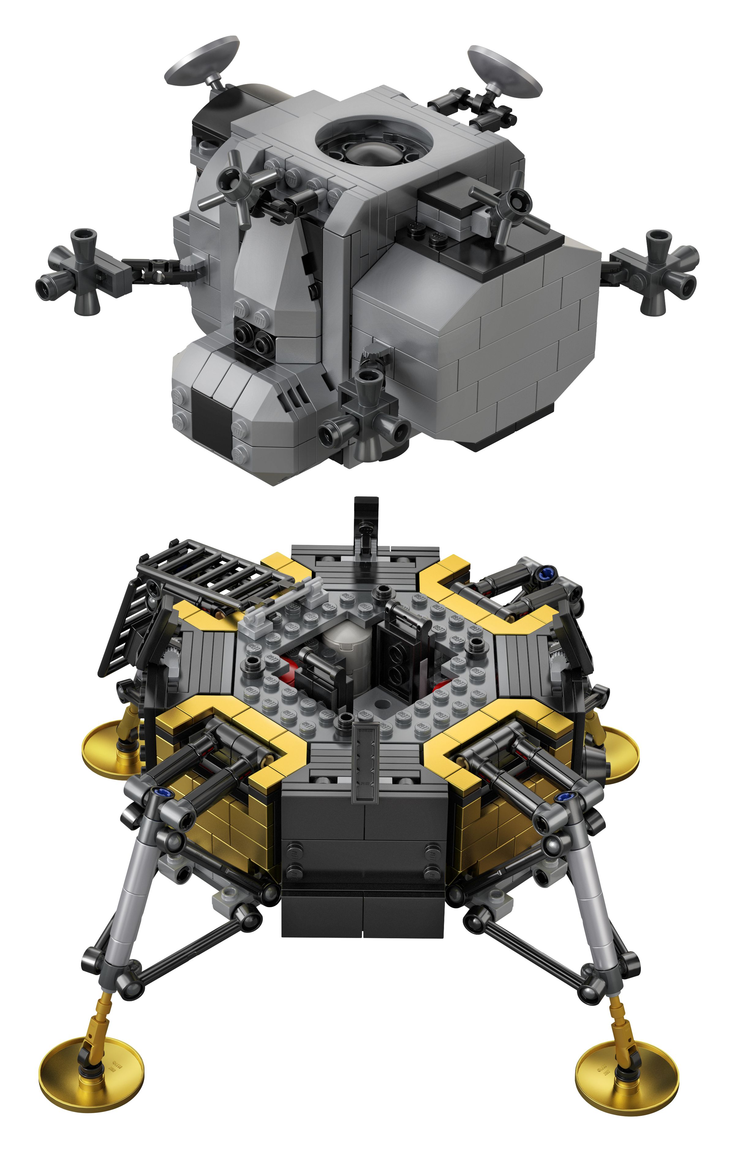 The set features detachable descent and ascent stages.