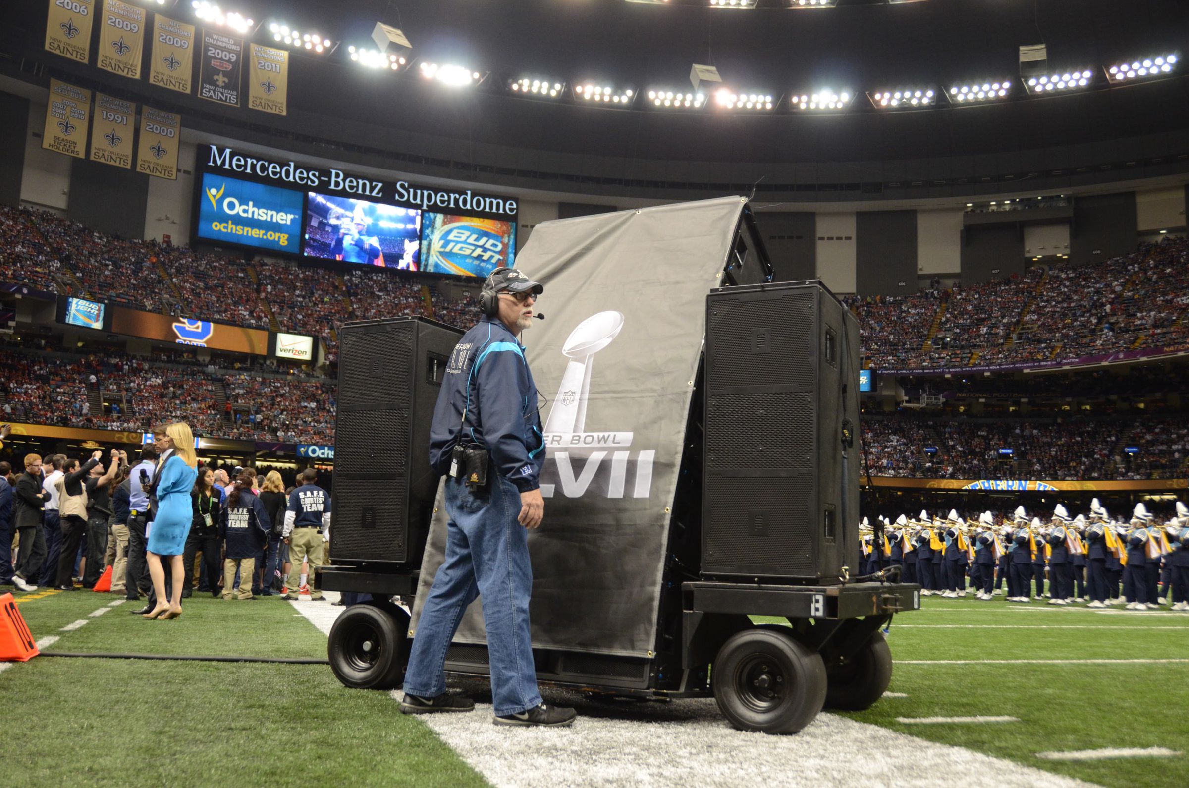 The speaker carts used at the Super Bowl