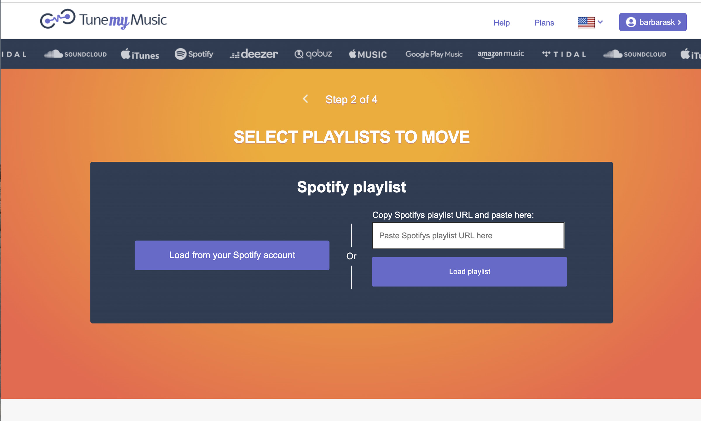 Load your playlist directly from the service, or drop in the URL.
