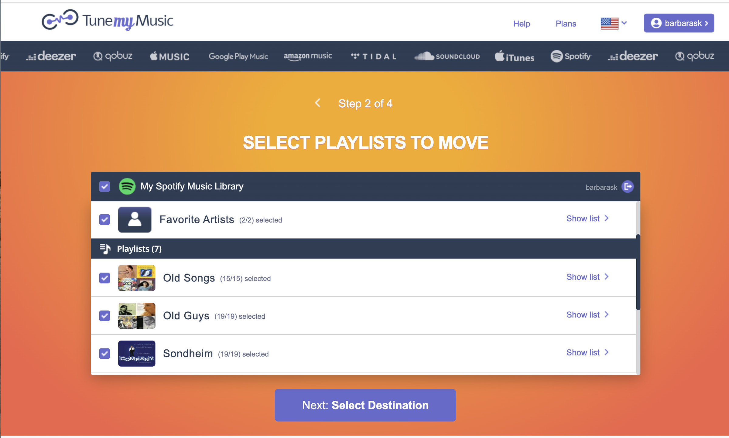 Select which playlists you want to move.
