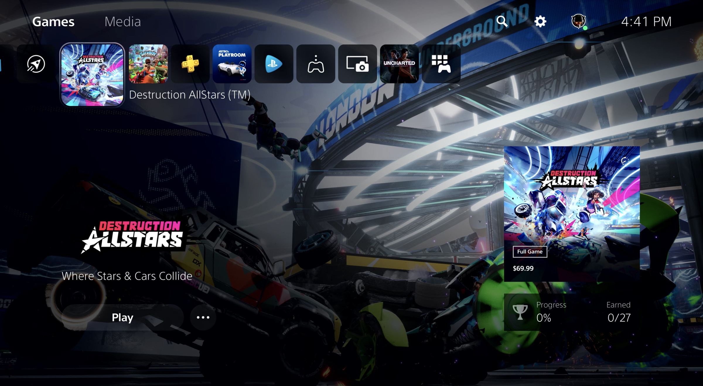 The new PlayStation 5 home screen.