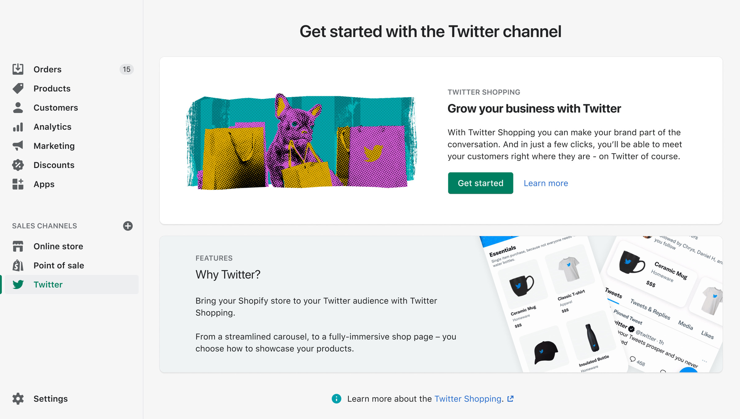 The integration with Shopify lets merchants sync products with Twitter.