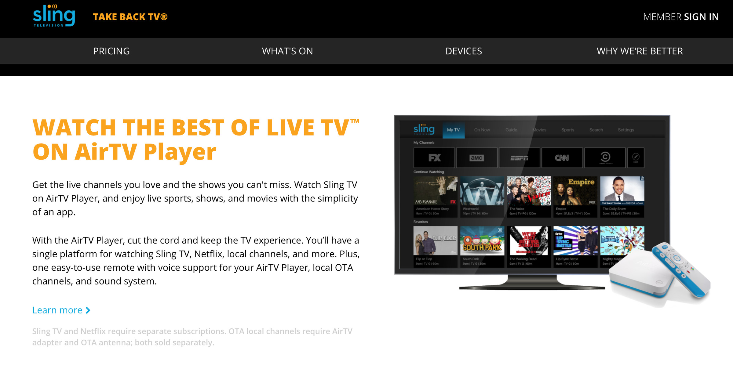 Despite no official announcement, the AirTV Player already appears on Sling TV’s website. 