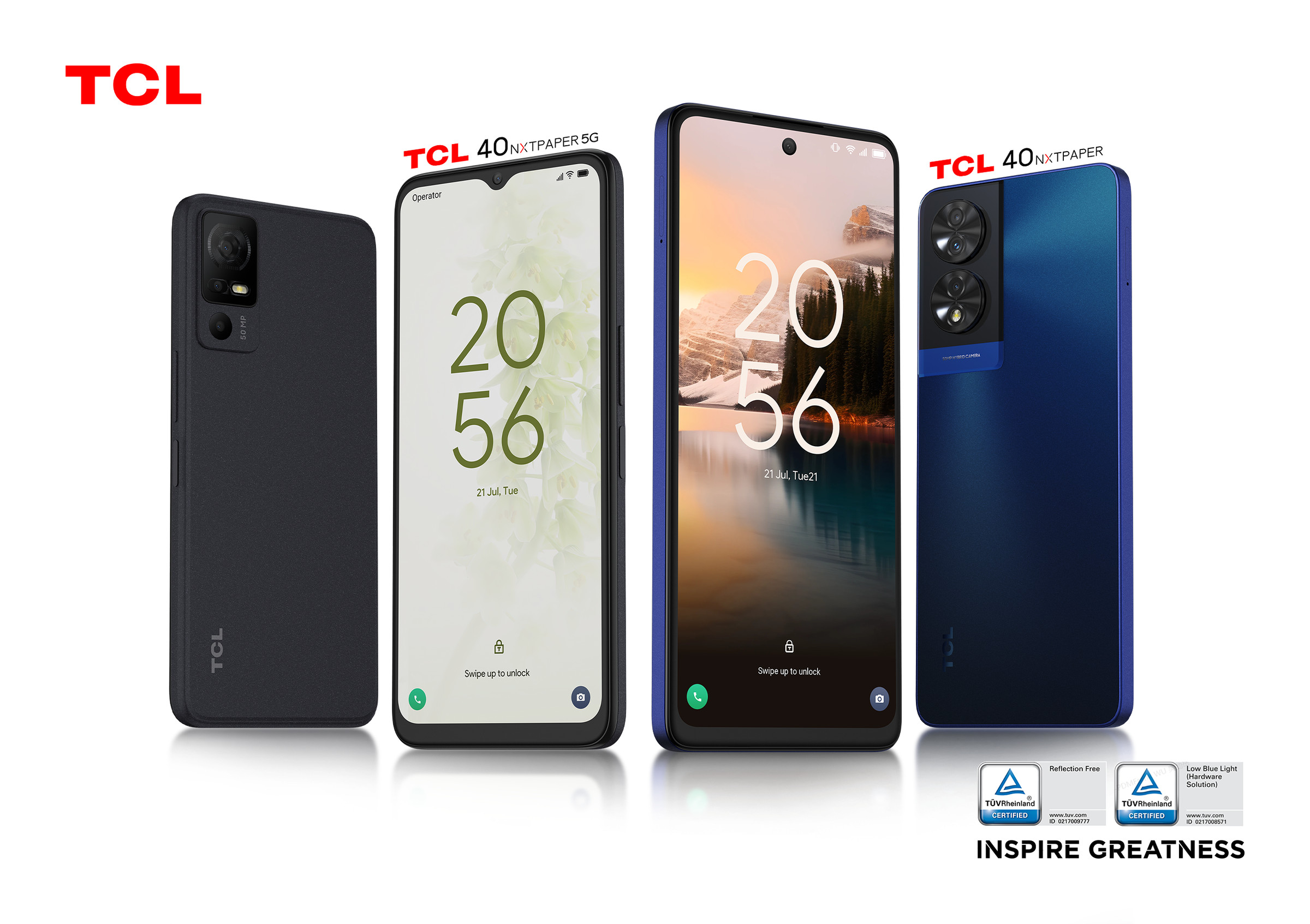 Rendering of front and back of both TCL NXTPAPER 40 phones