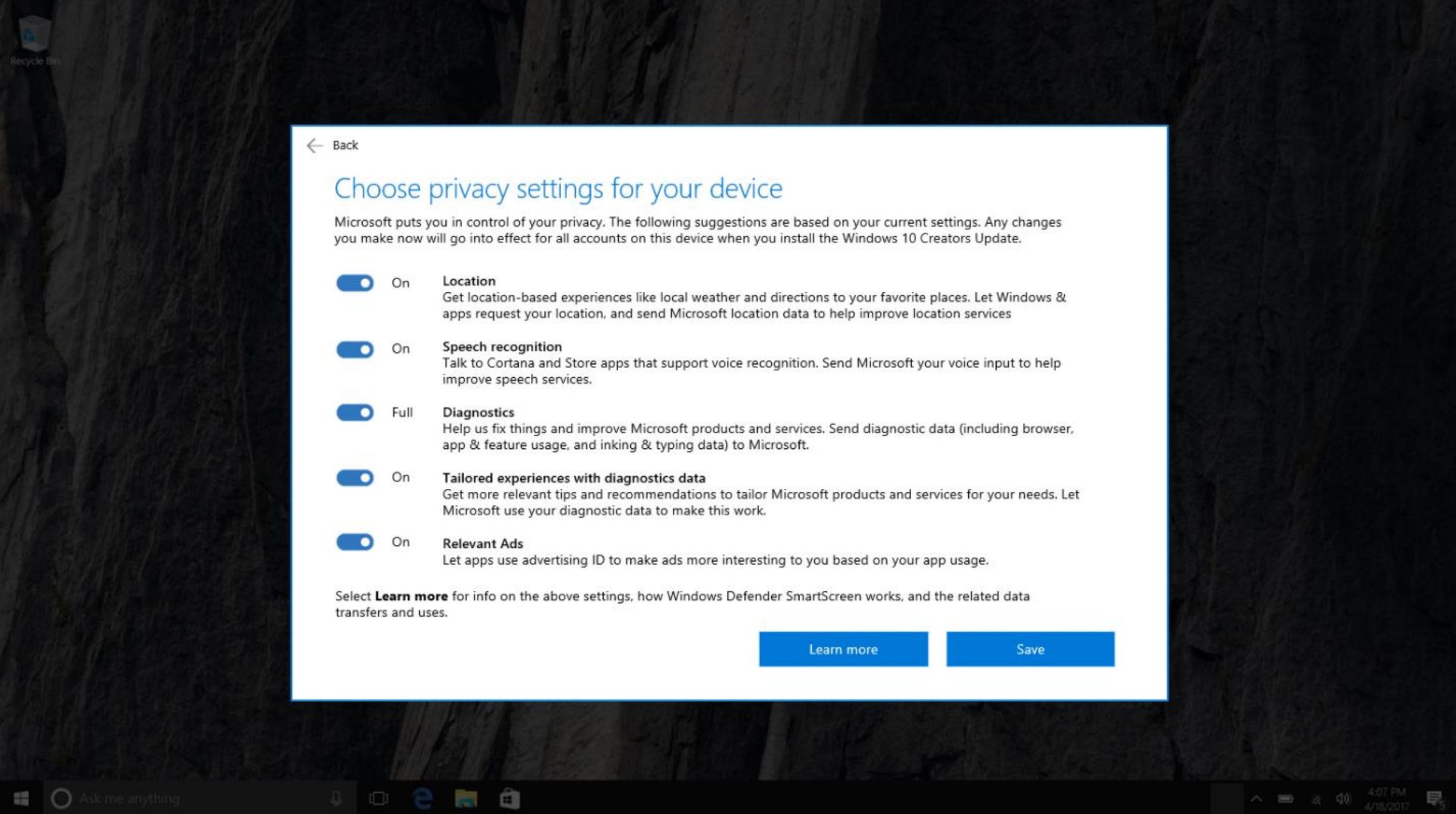 Windows 10's new privacy controls