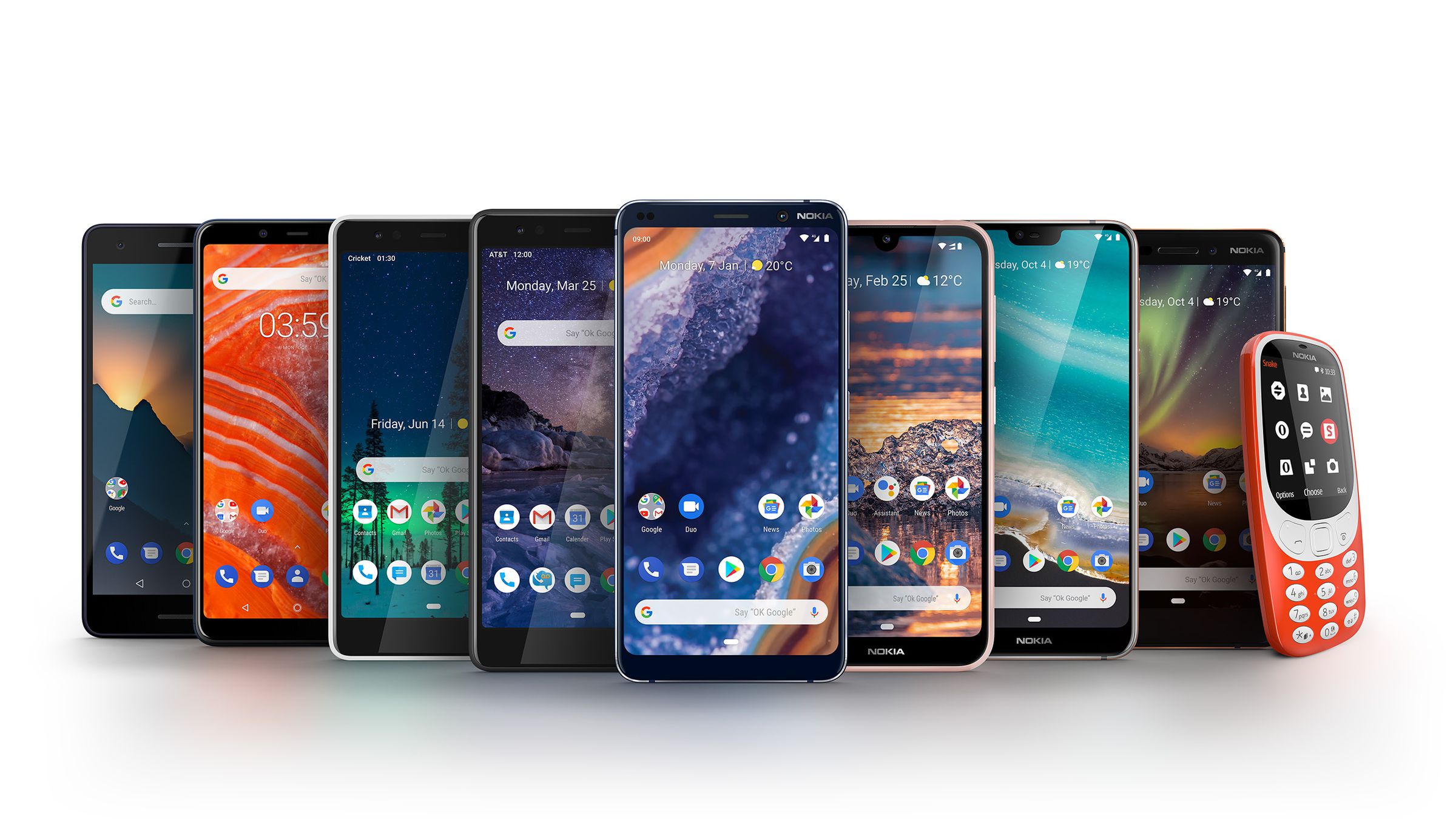 Nokia’s range of devices available in the US. The first four models are carrier devices, the remaining five are sold unlocked.