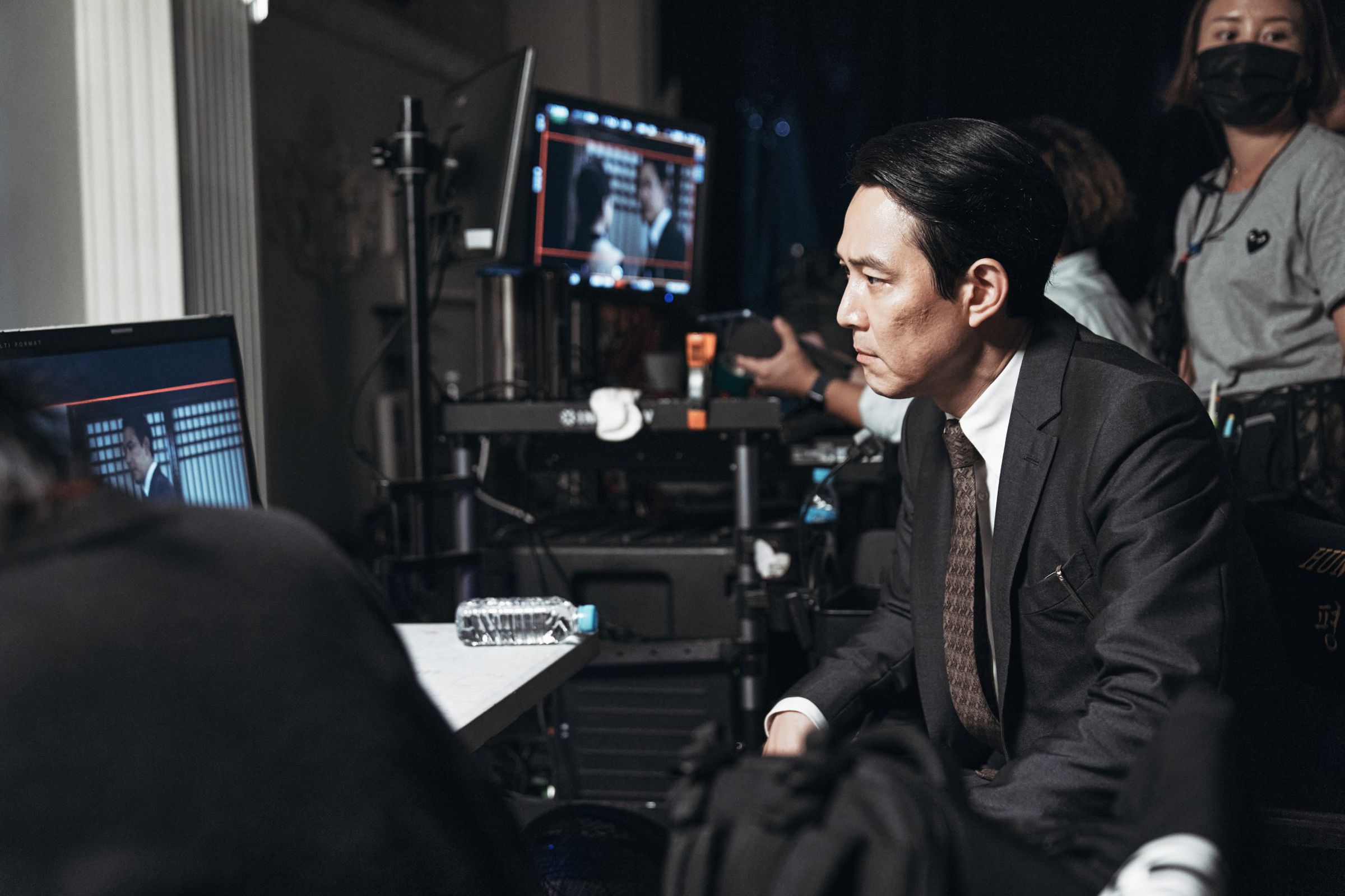 A behind-the-scenes shot of Lee Jung-jae on the set of Hunt.