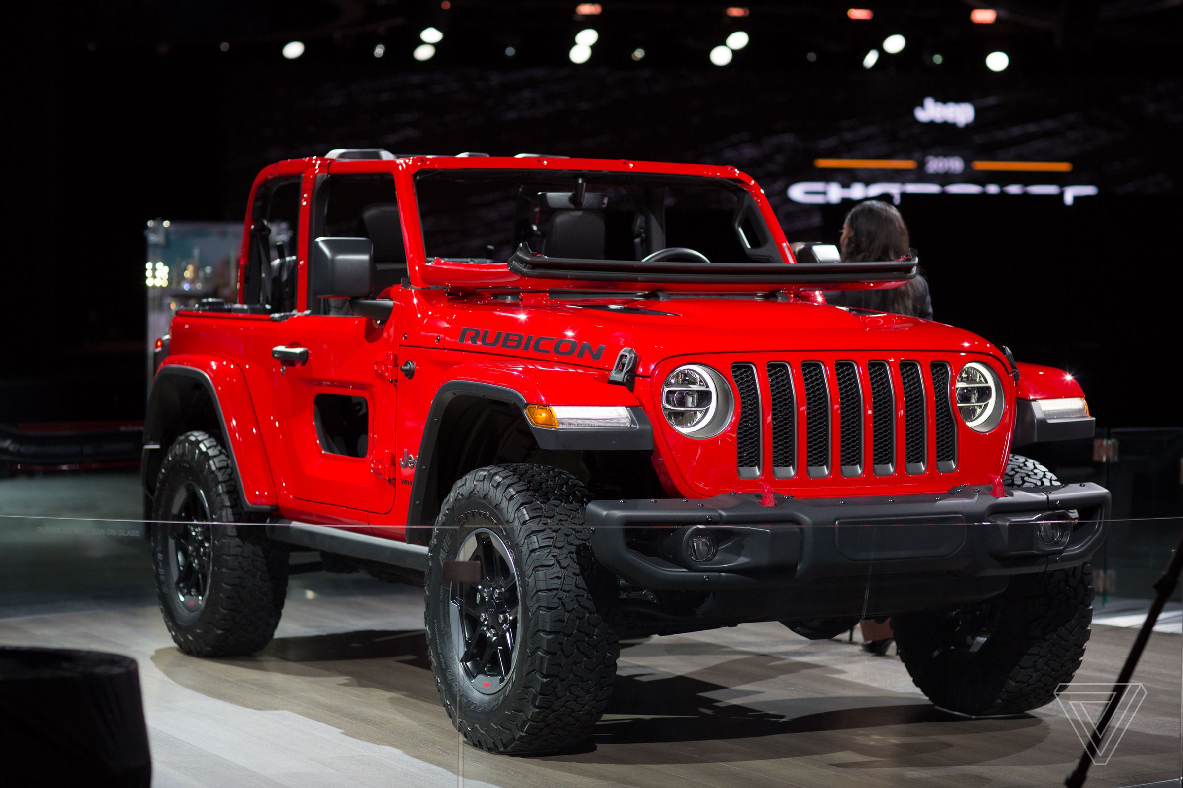 The recently announced Jeep Wrangler update had a front-row spot at the FCA booth.