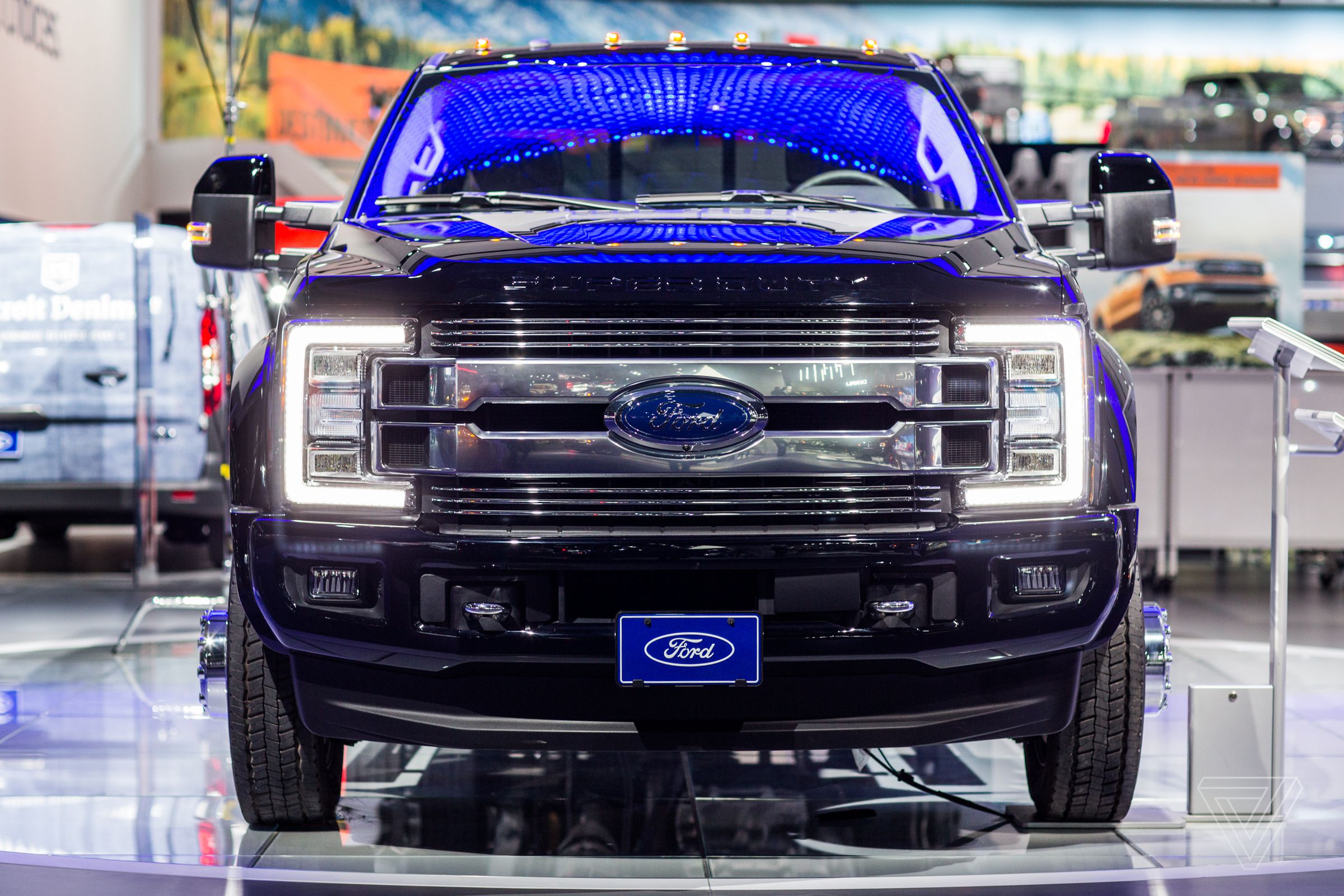 This year’s show was dominated by news about trucks, and Ford’s F150s were one of the main attractions at its booth.