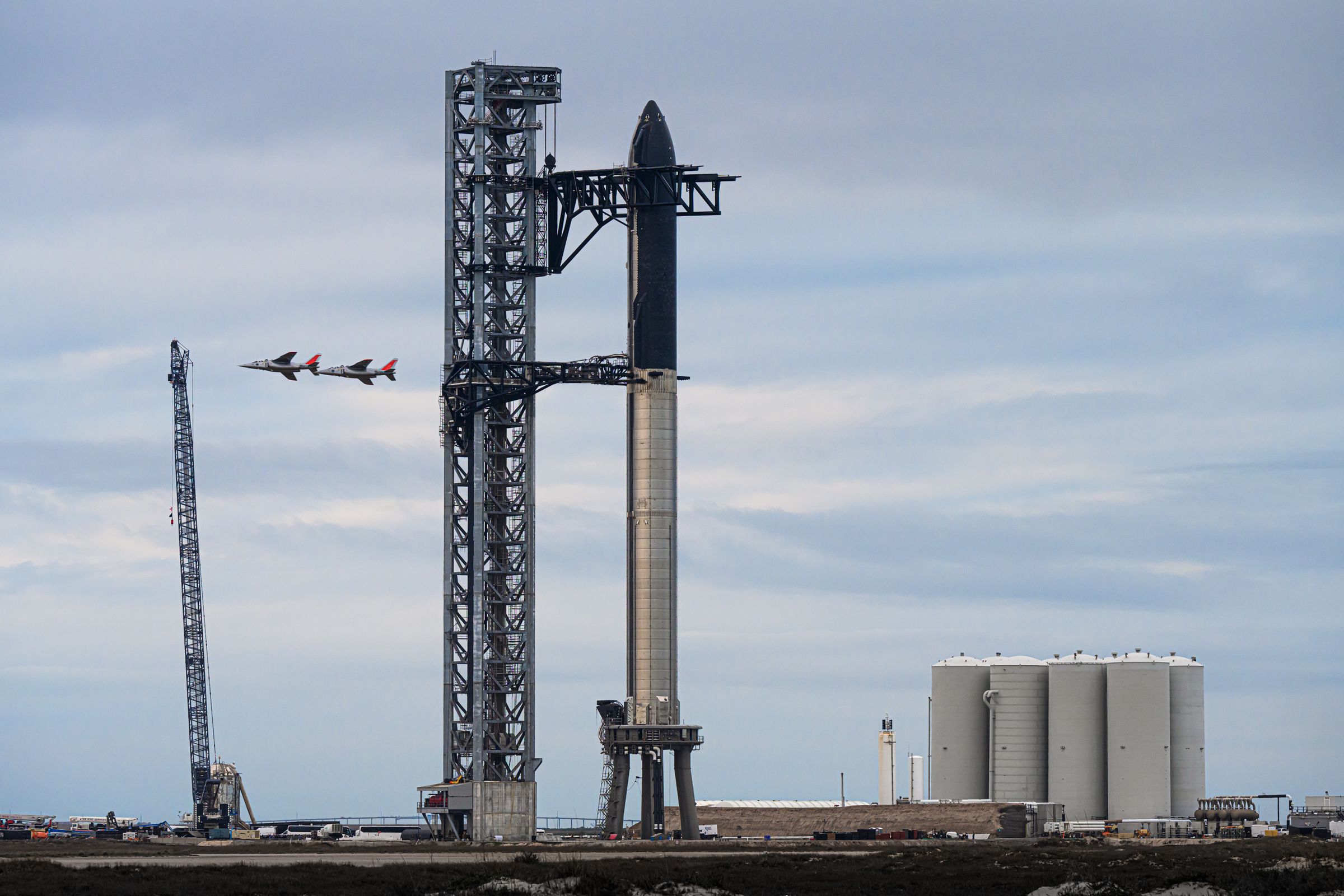SpaceX’s Starship prototype on the launch mound in Boca Chica, Texas.
