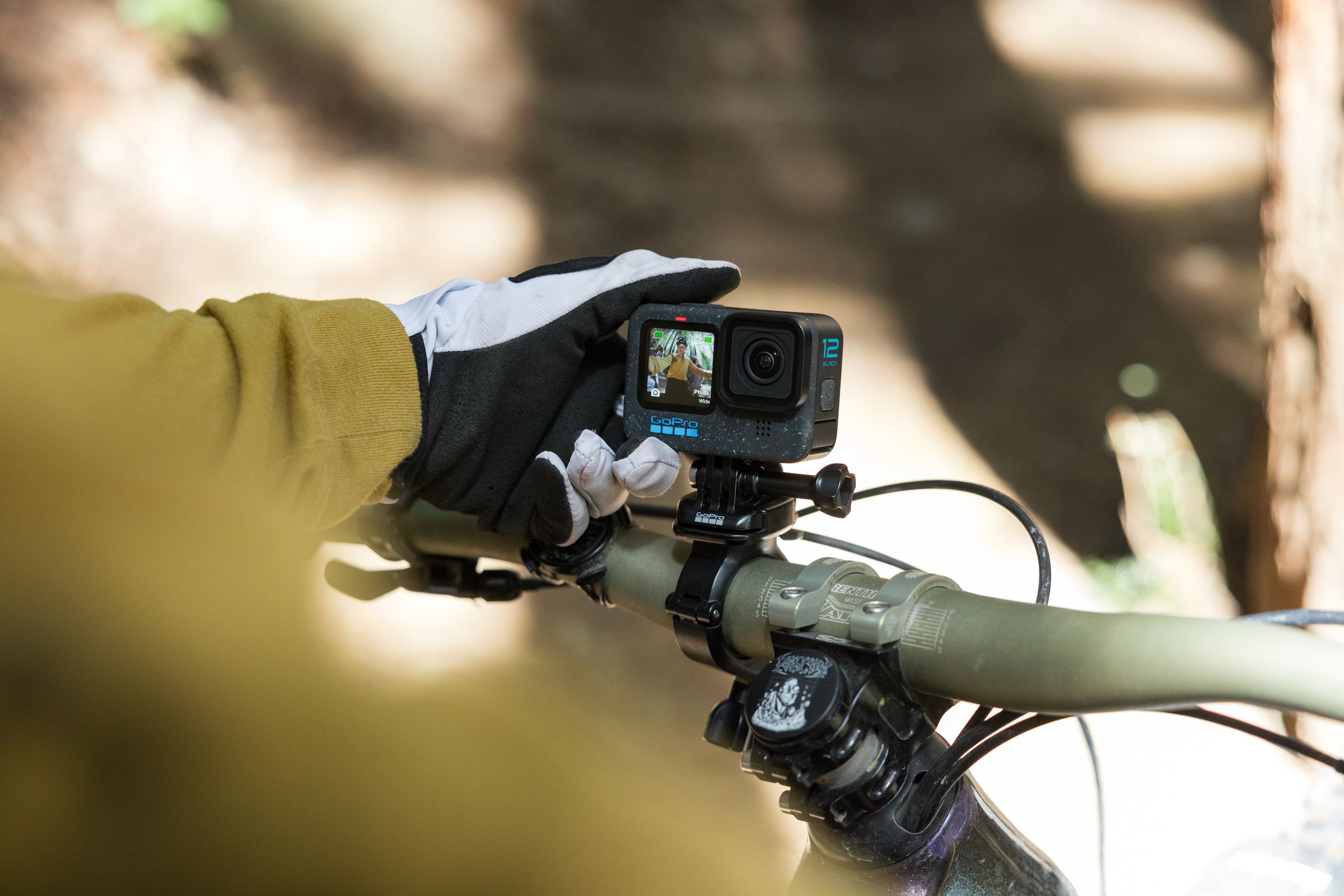 An image of a GoPro Hero 12 Black on a bike.