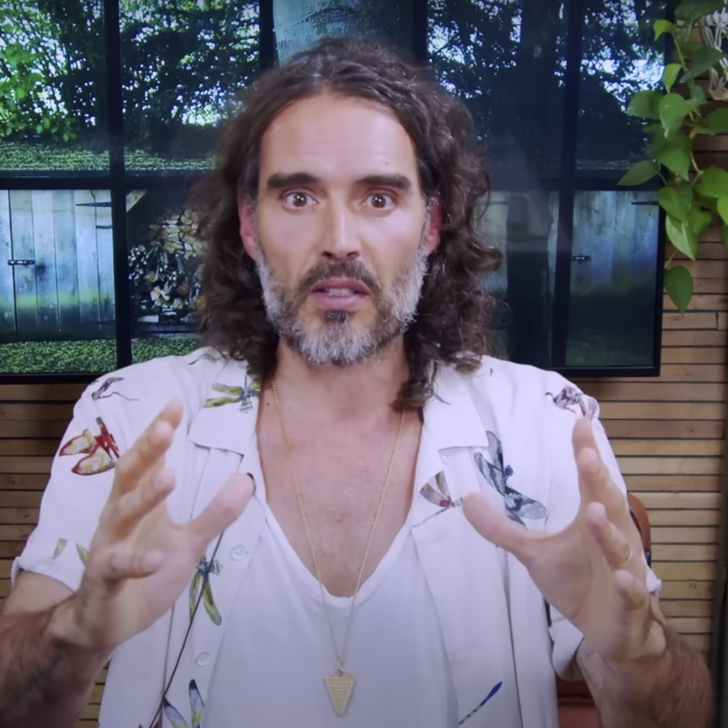 A screenshot of Russell Brand in a YouTube video