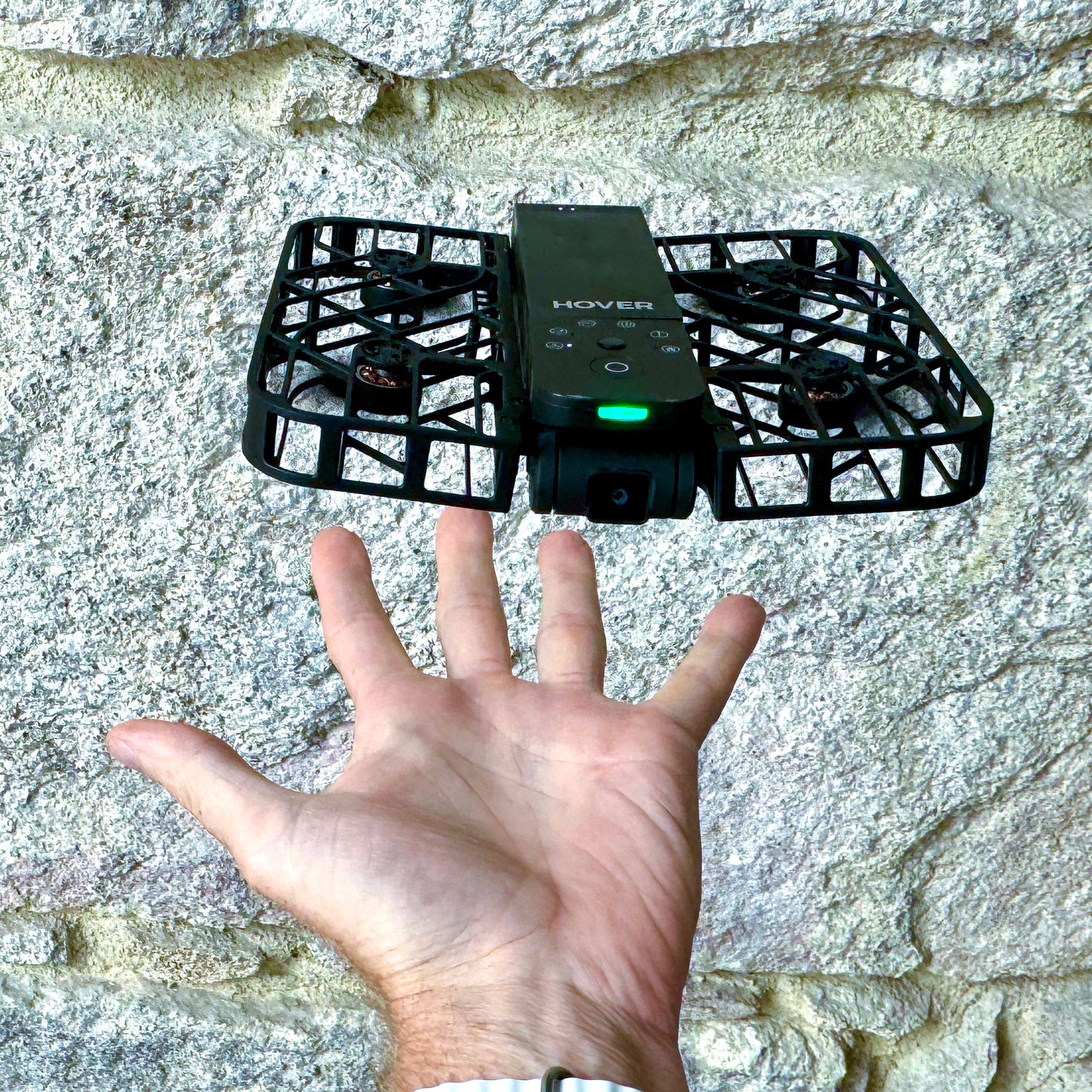 The HoverAir X1 launches and lands in the palm of your hand.