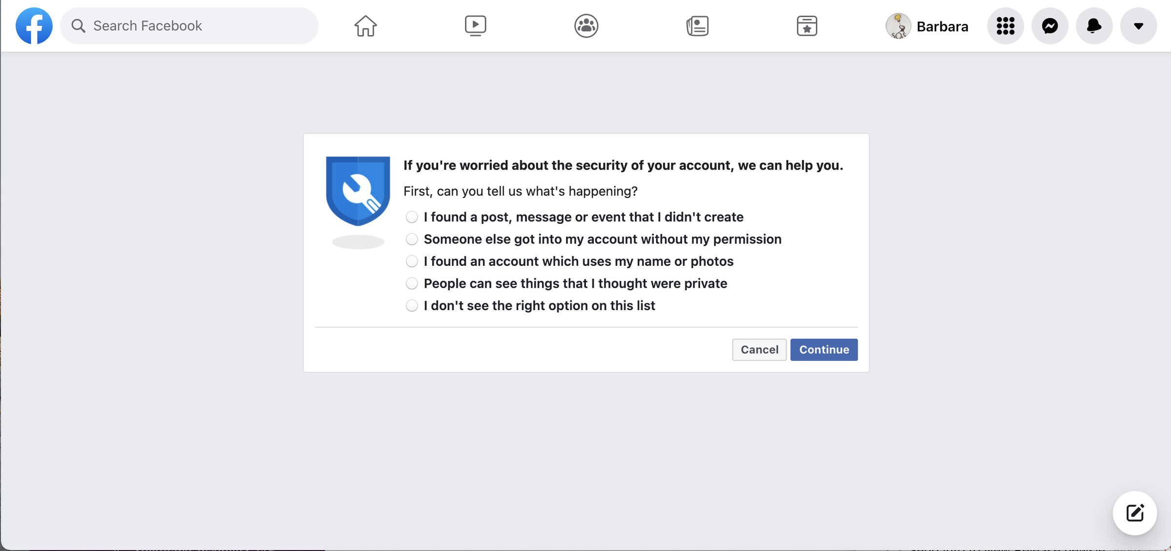 facebook report account stolen