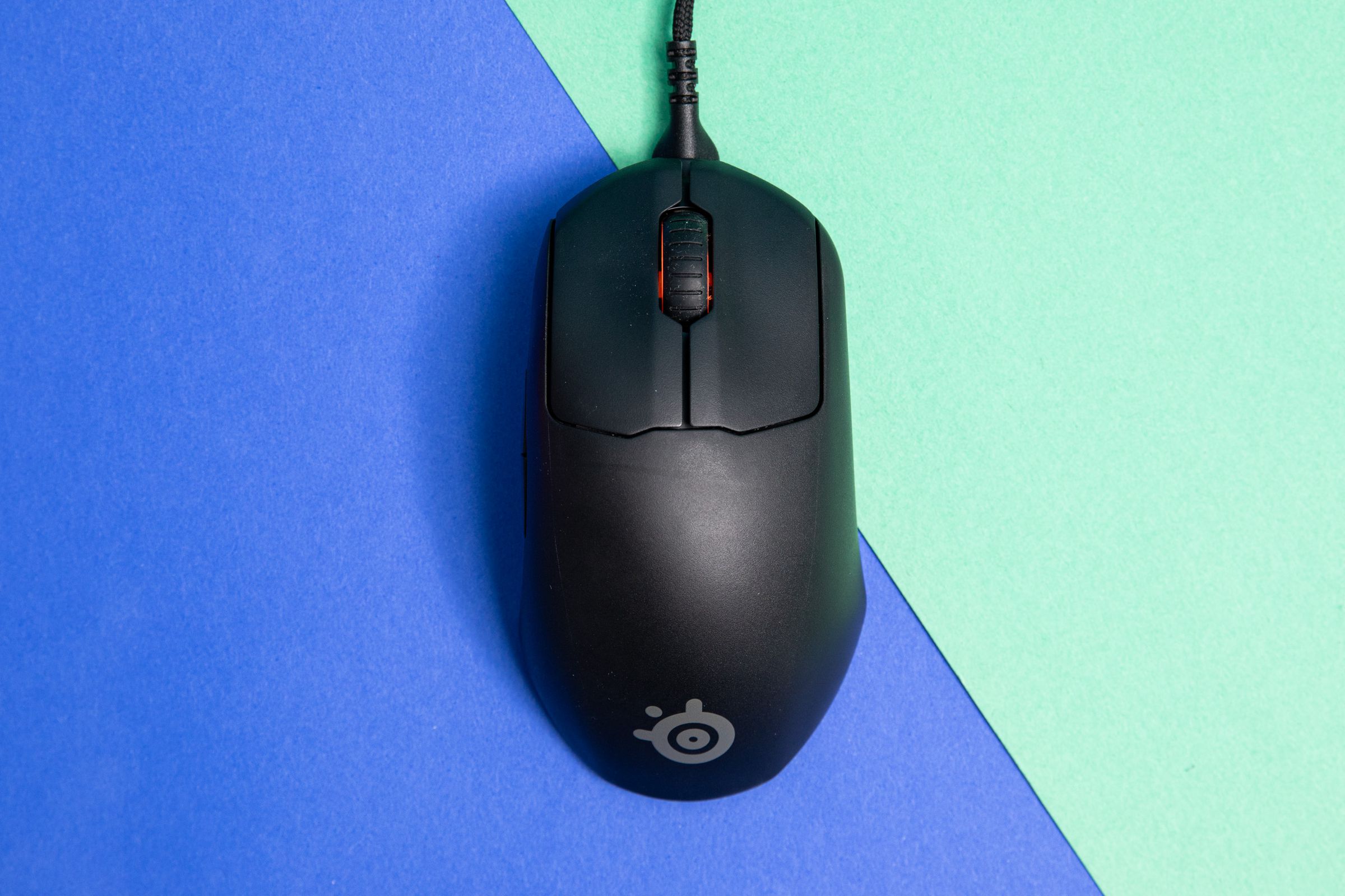 Top-down shot of SteelSeries Prime gaming mouse.