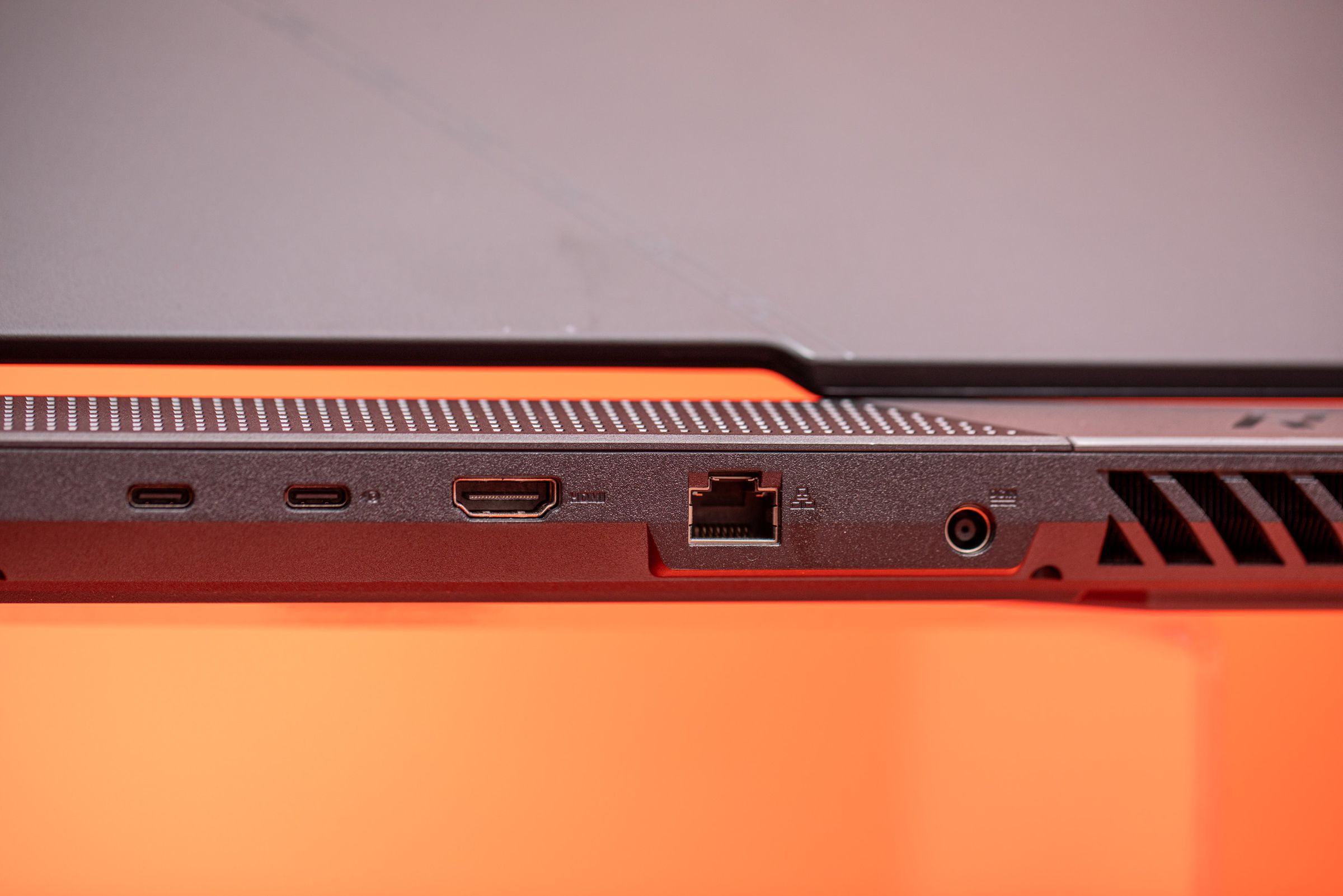 The ports on the back of the Asus ROG Strix Scar 17.