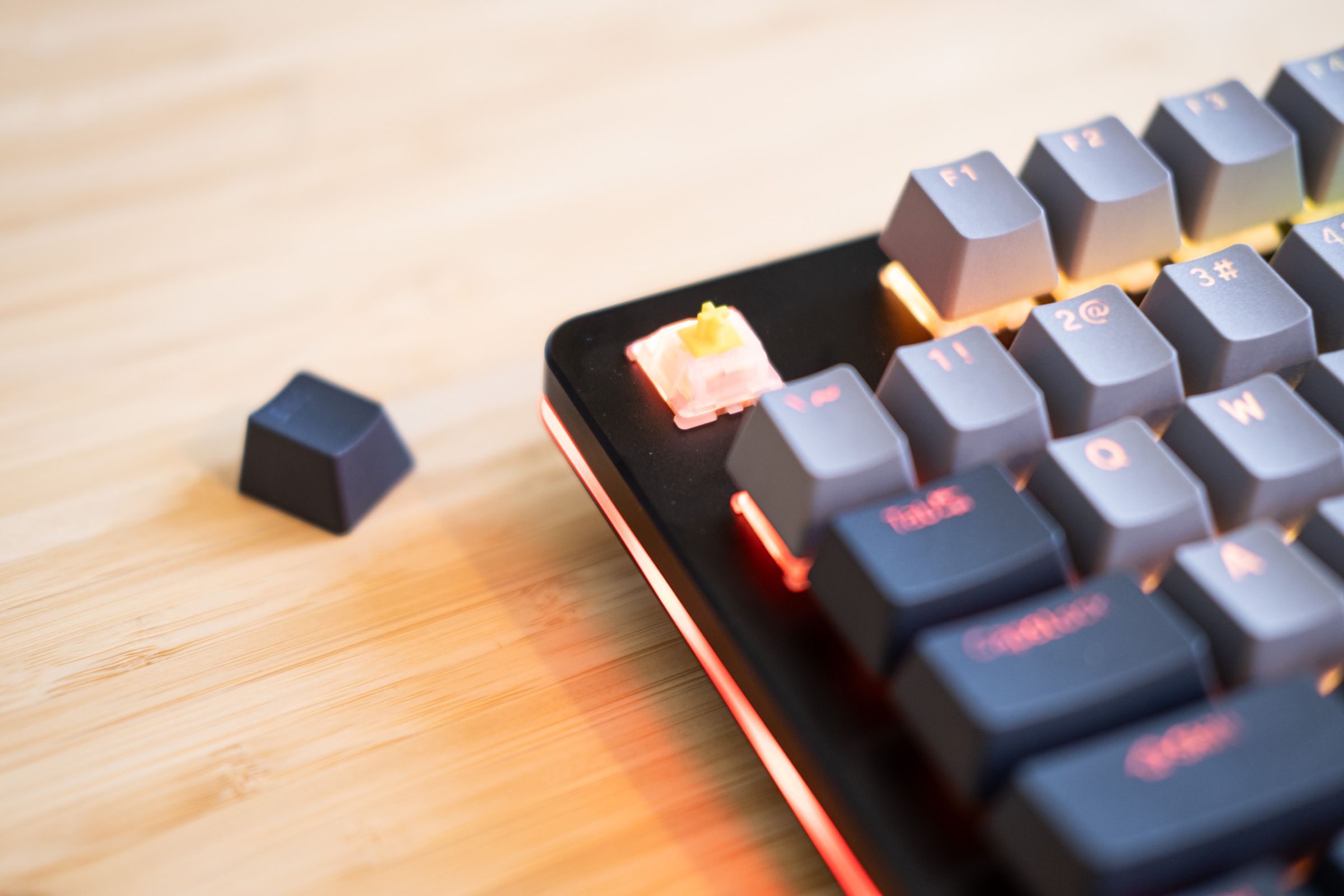 close up of keyboard with keycap removed.