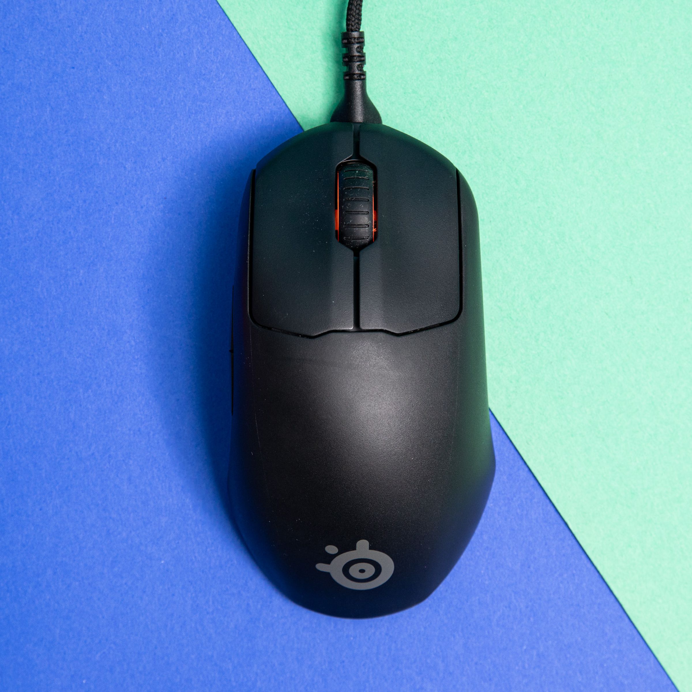 Top-down shot of SteelSeries Prime gaming mouse.