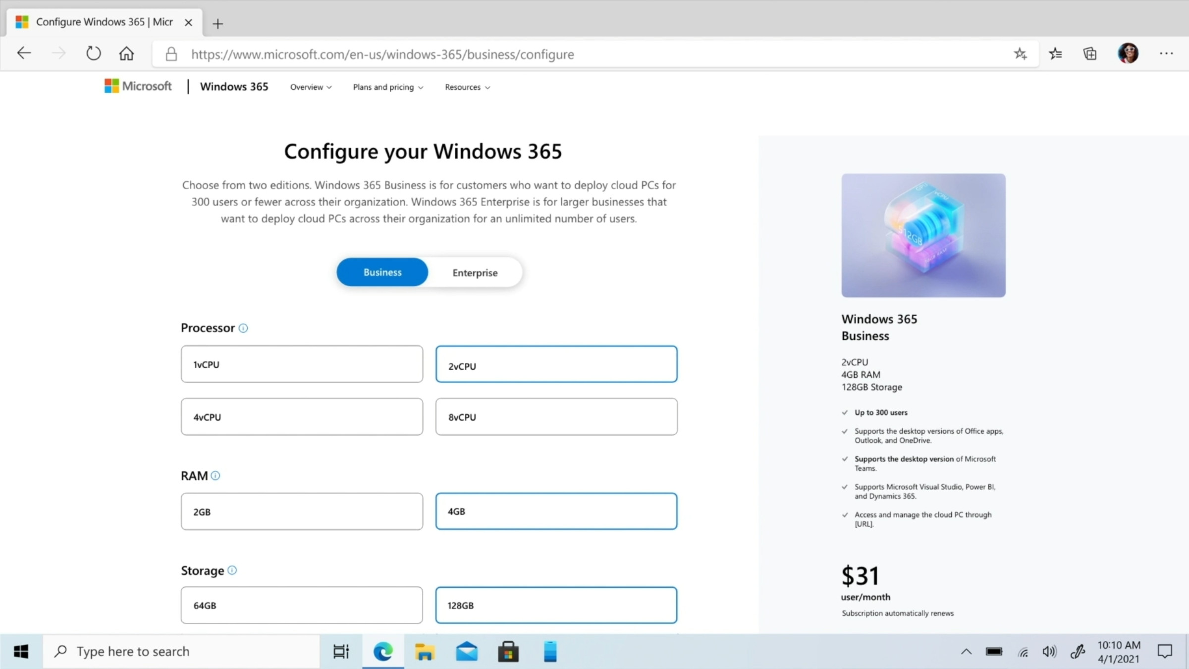 Microsoft’s Windows 365 pricing.