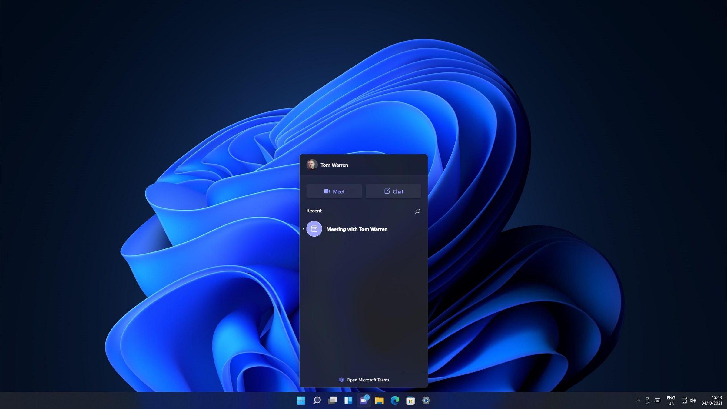 Microsoft Teams is integrated into the Windows 11 taskbar.